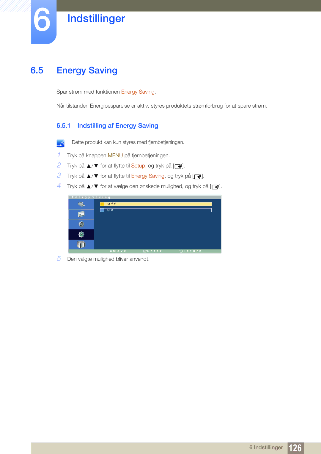 Samsung LH32ARPLBC/EN manual Indstilling af Energy Saving 