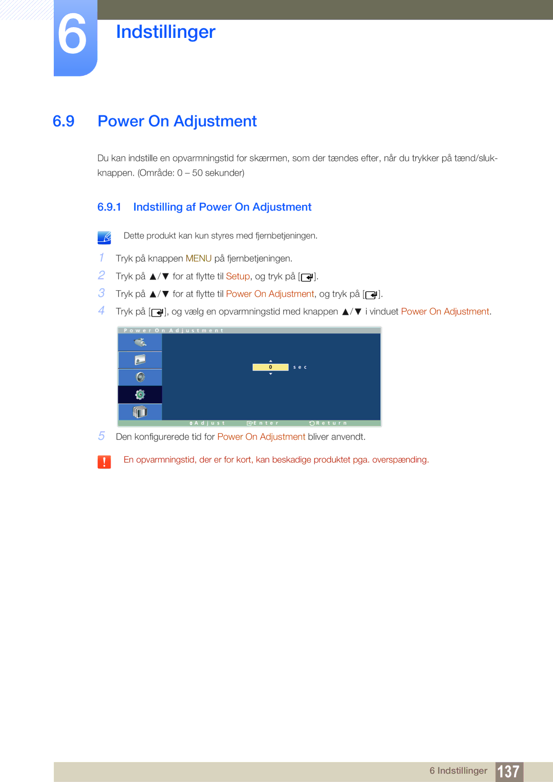 Samsung LH32ARPLBC/EN manual Indstilling af Power On Adjustment 