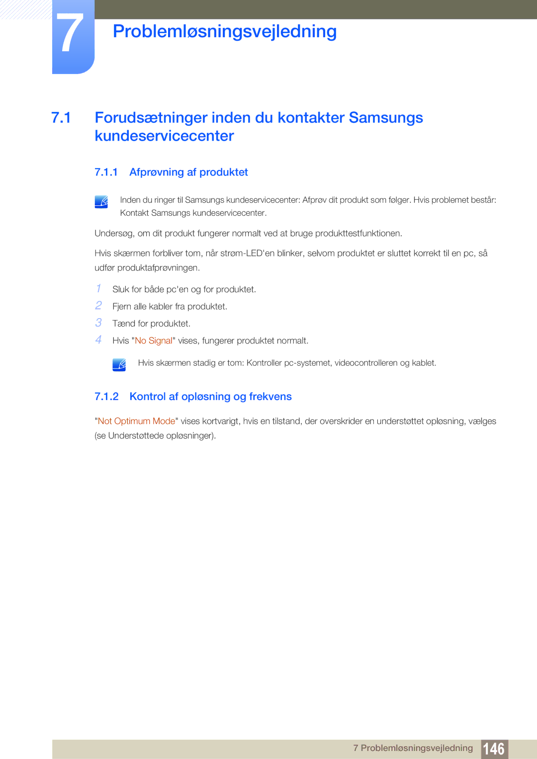 Samsung LH32ARPLBC/EN manual Afprøvning af produktet, Kontrol af opløsning og frekvens 