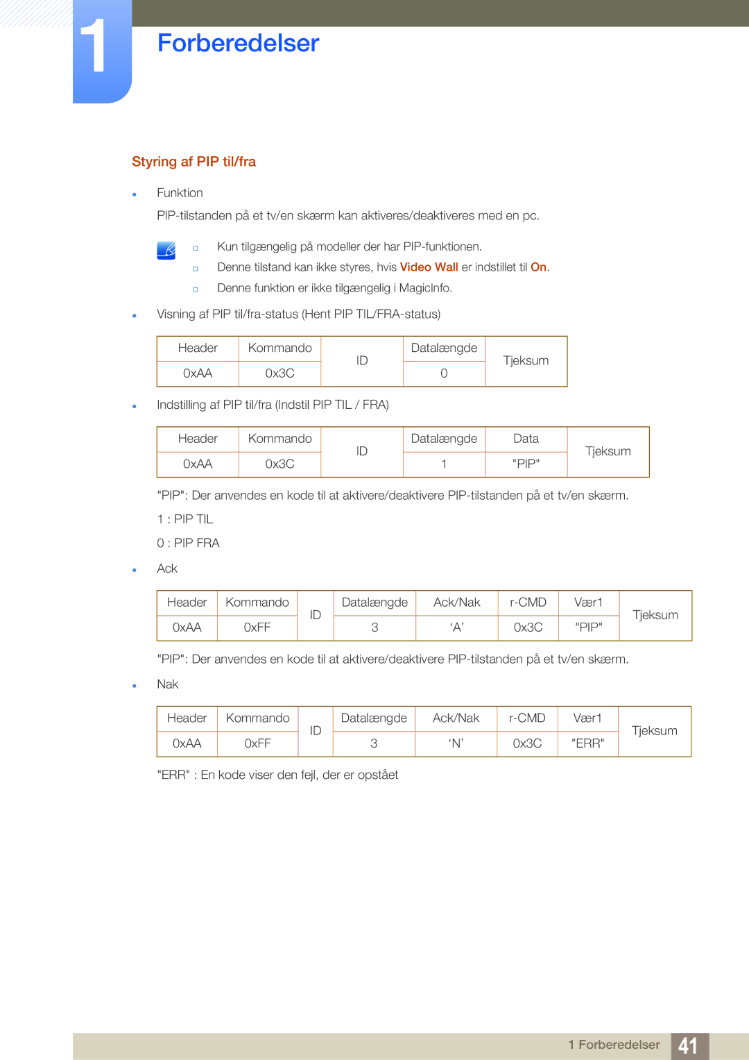 Samsung LH32ARPLBC/EN manual Styring af PIP til/fra, Pip 