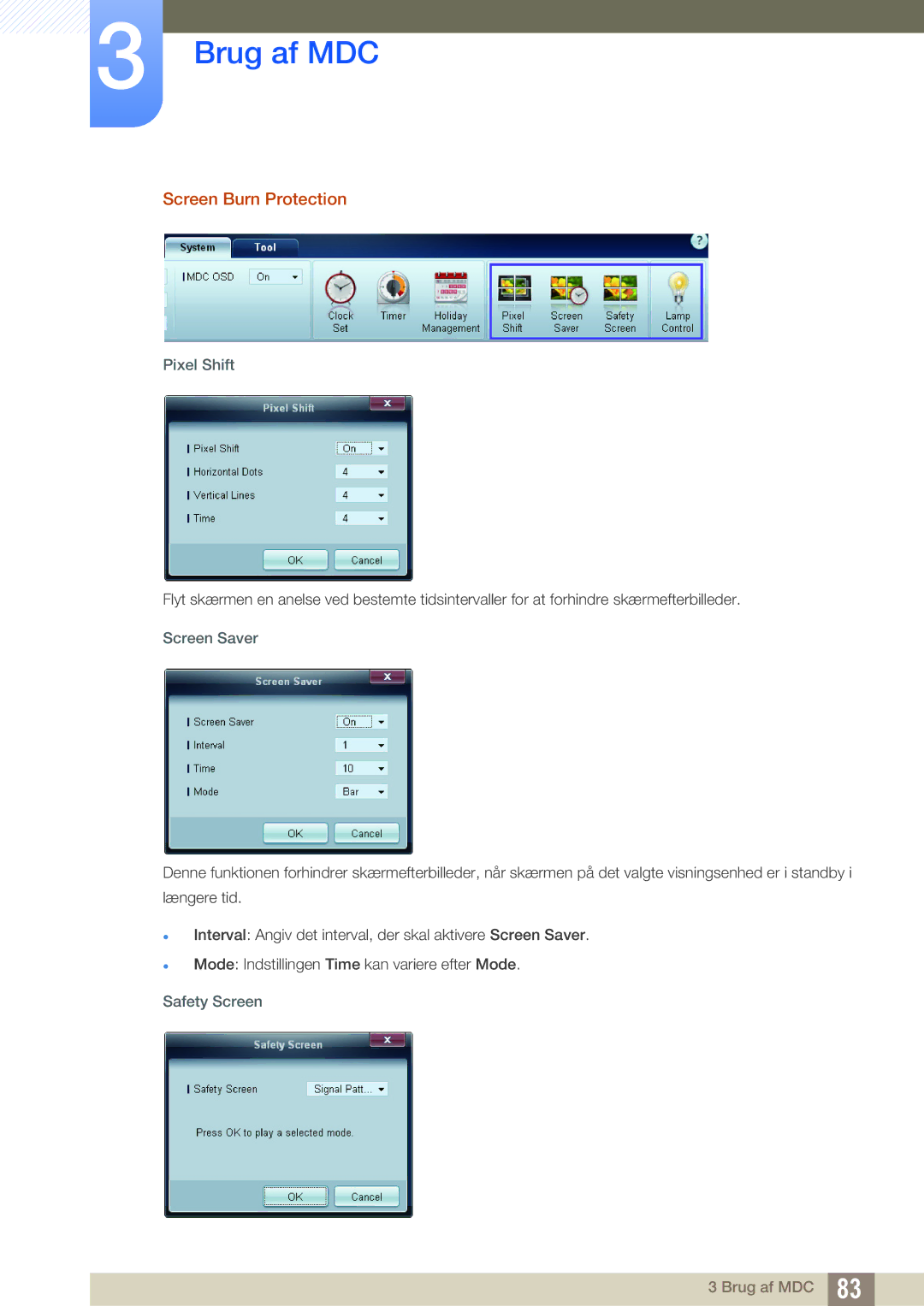 Samsung LH32ARPLBC/EN manual Screen Burn Protection, Pixel Shift, Screen Saver, Safety Screen 