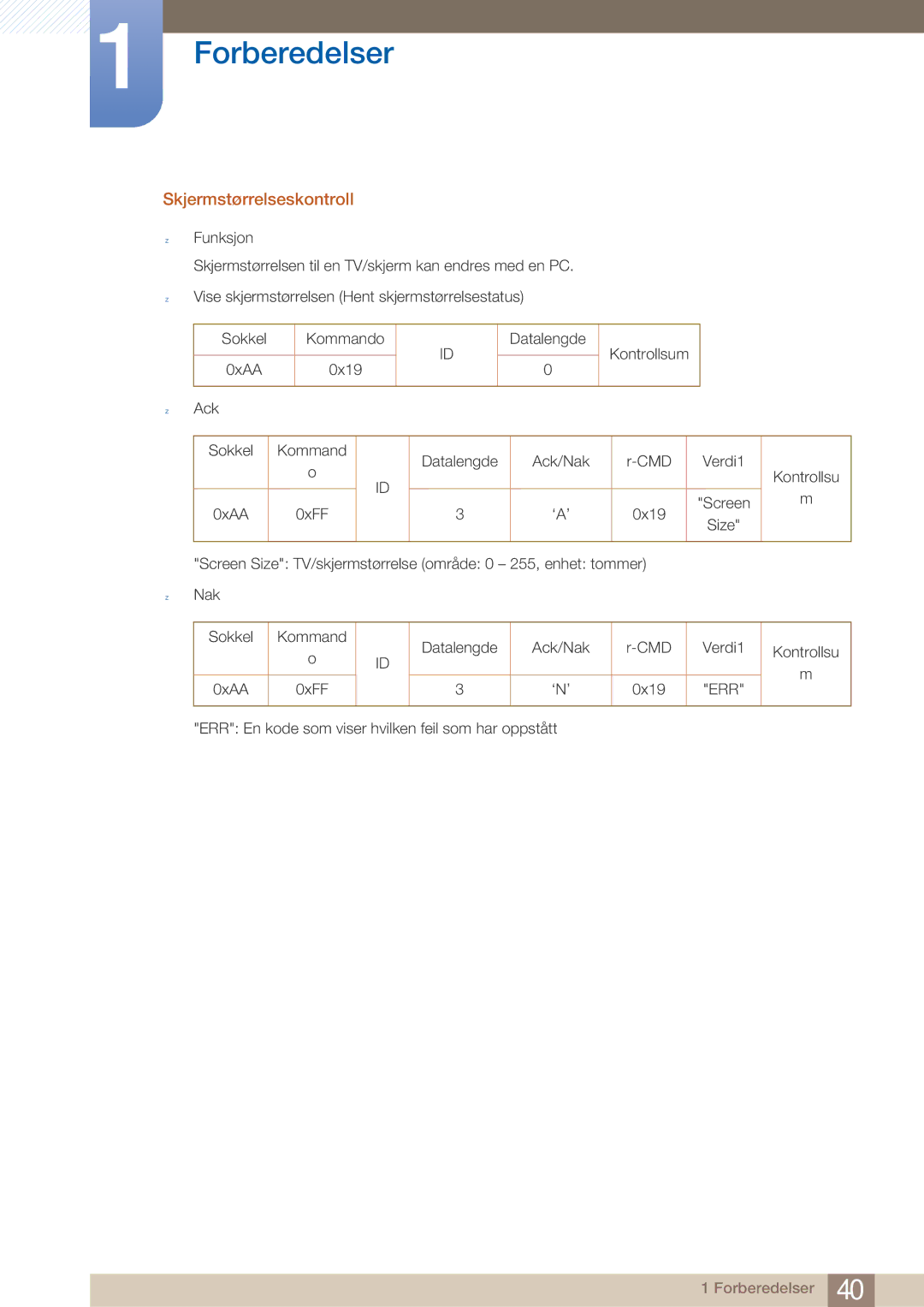 Samsung LH32ARPLBC/EN manual Skjermstørrelseskontroll 