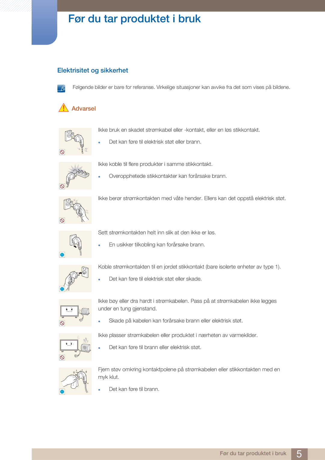 Samsung LH32ARPLBC/EN manual Elektrisitet og sikkerhet 