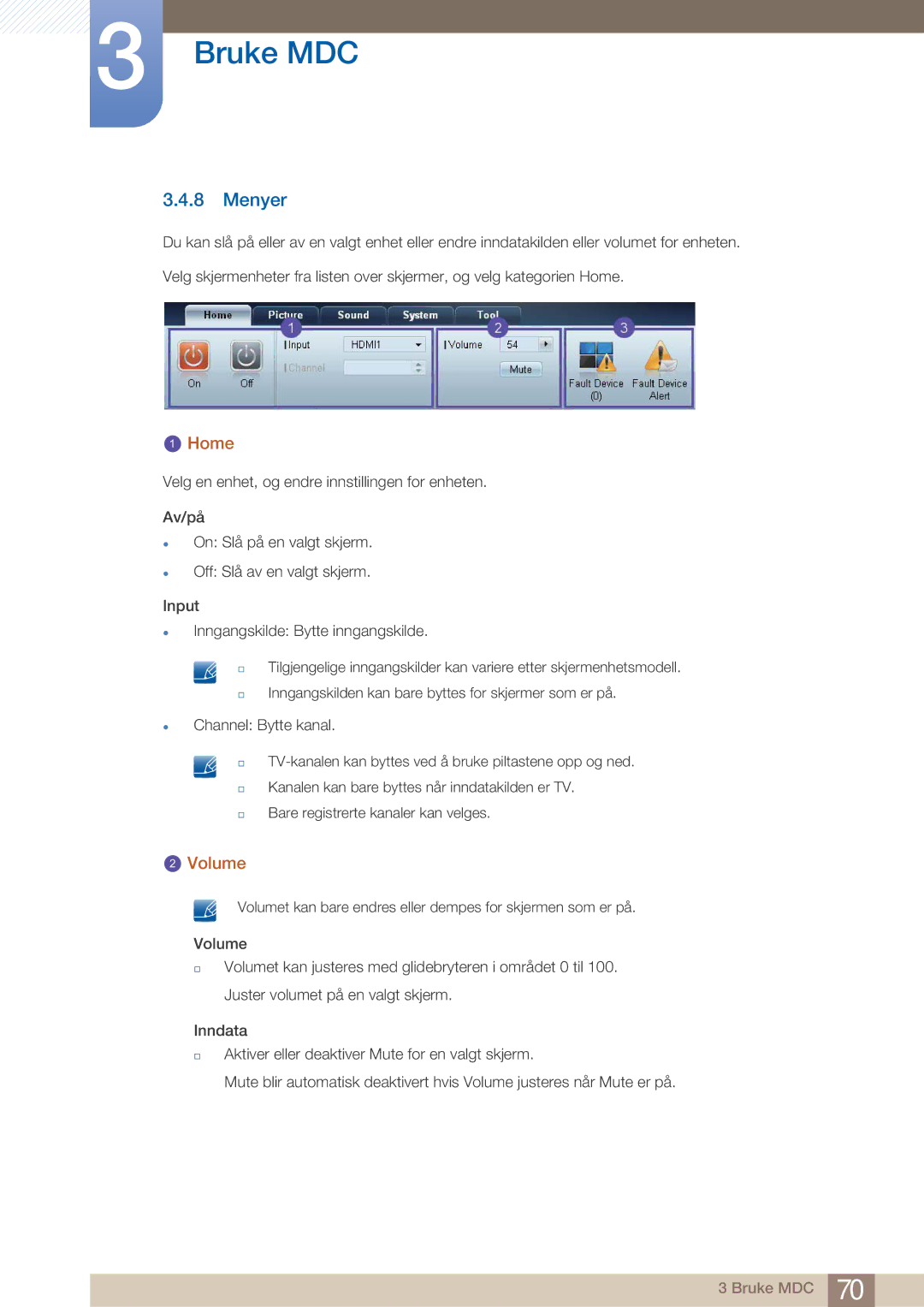 Samsung LH32ARPLBC/EN manual Menyer, Home, Volume 