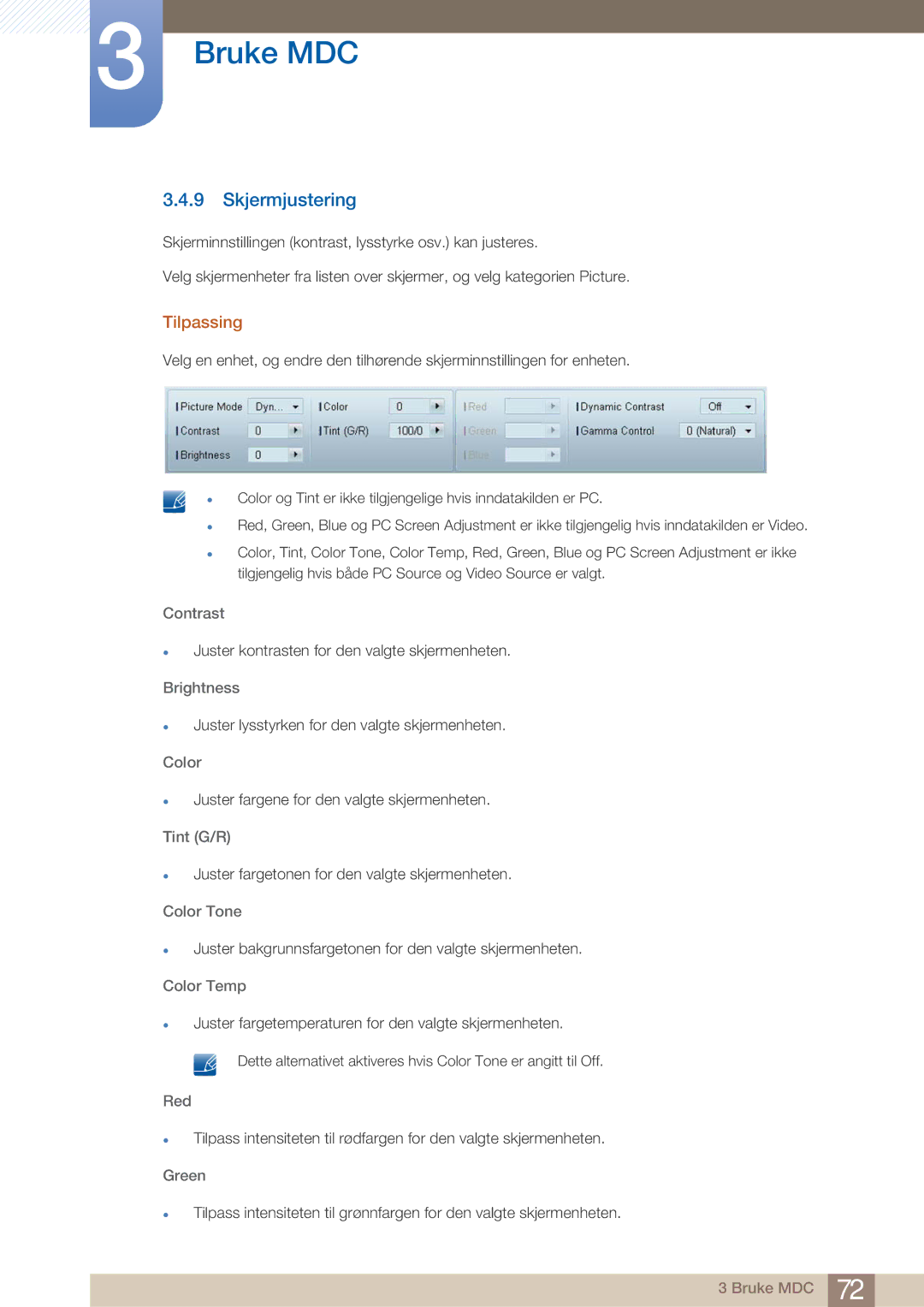 Samsung LH32ARPLBC/EN manual Skjermjustering, Tilpassing 