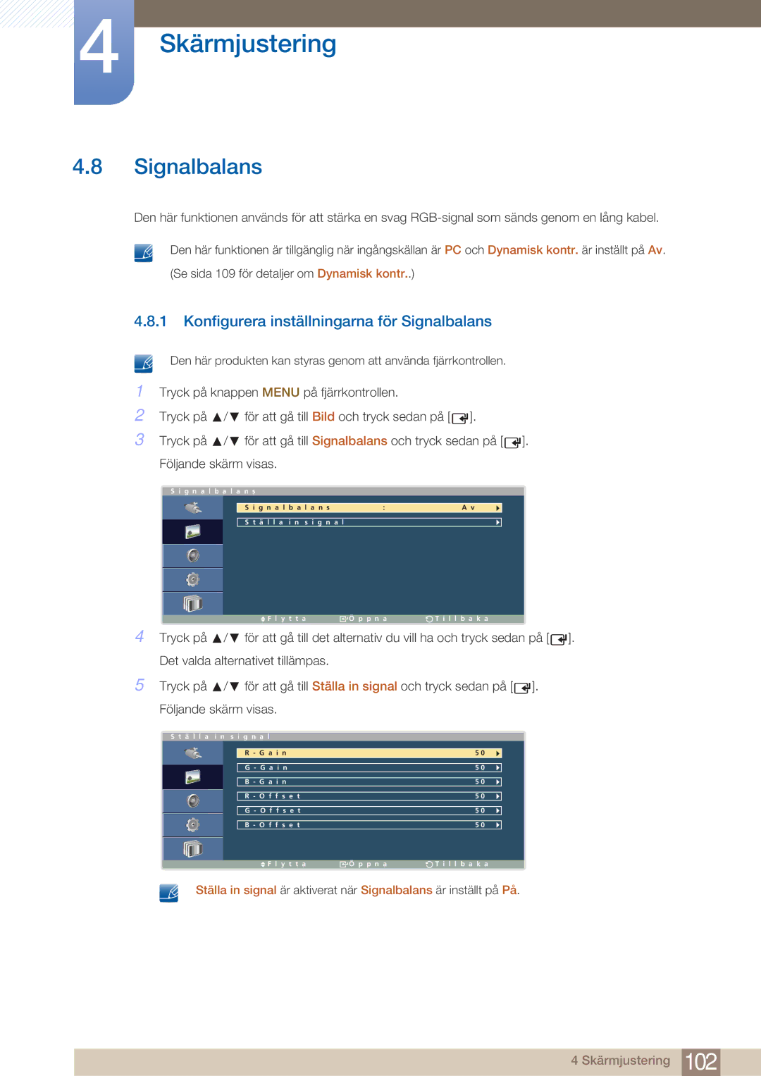 Samsung LH32ARPLBC/EN manual Konfigurera inställningarna för Signalbalans 