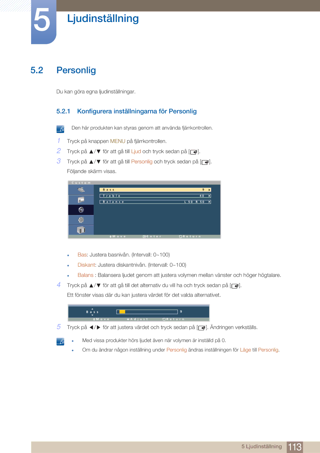 Samsung LH32ARPLBC/EN manual Du kan göra egna ljudinställningar 