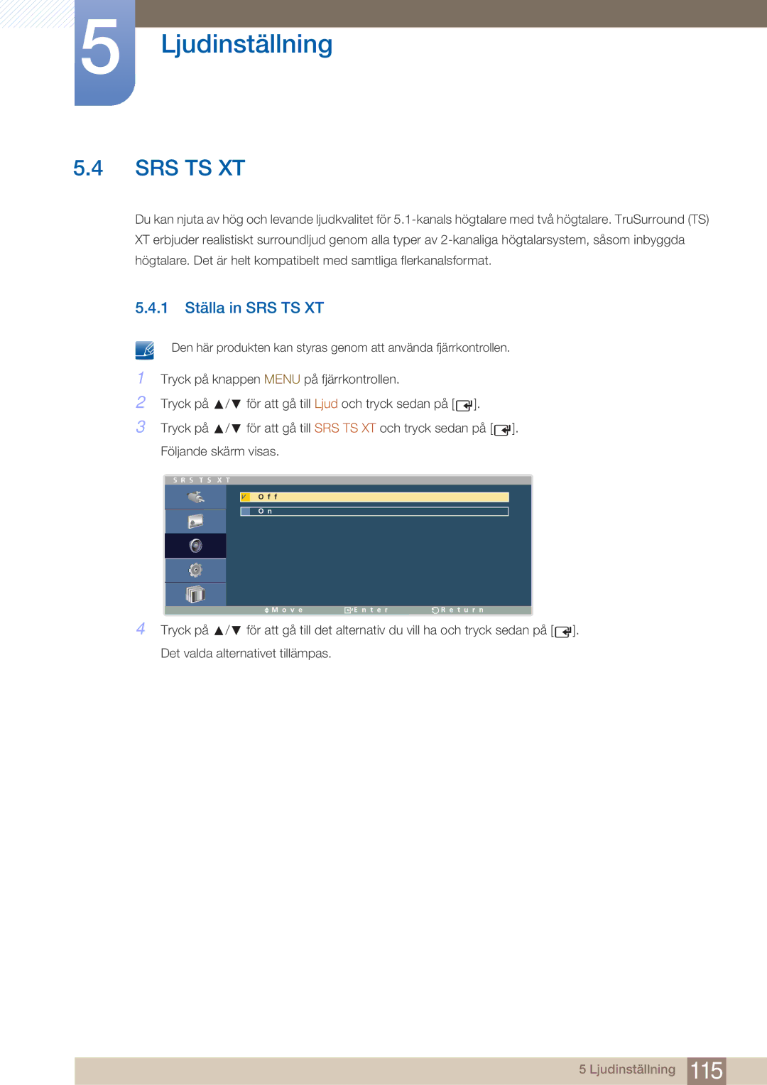 Samsung LH32ARPLBC/EN manual Srs Ts Xt, 1 Ställa in SRS TS XT 