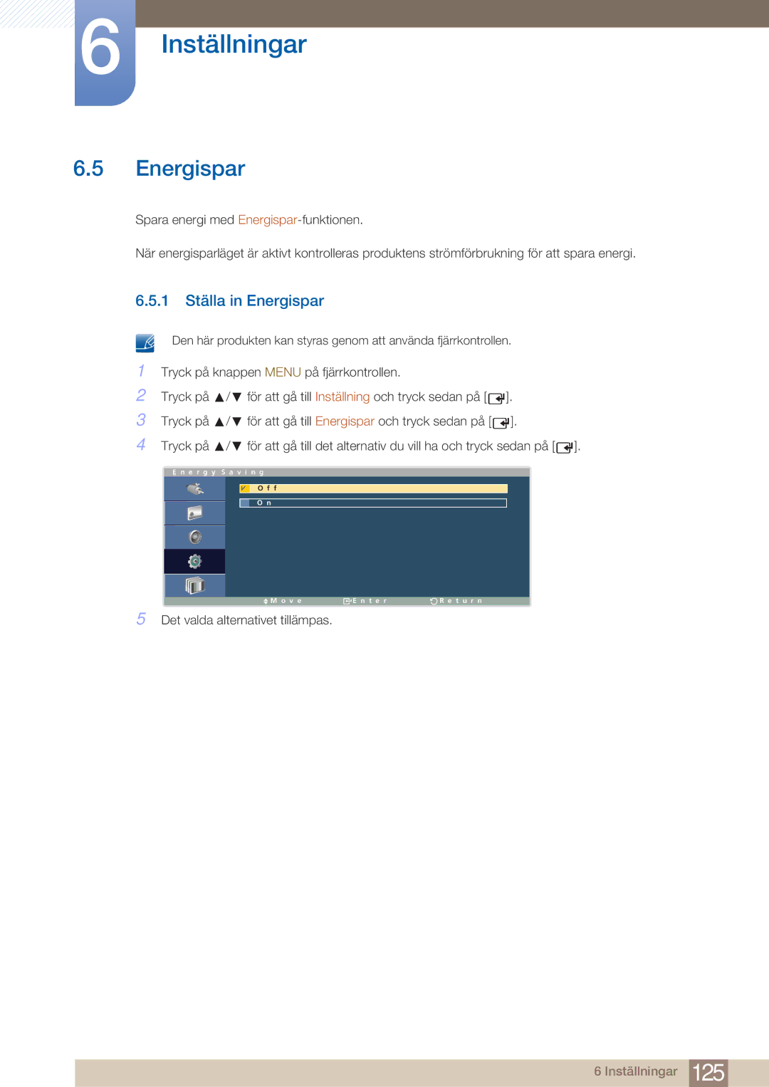 Samsung LH32ARPLBC/EN manual 1 Ställa in Energispar 