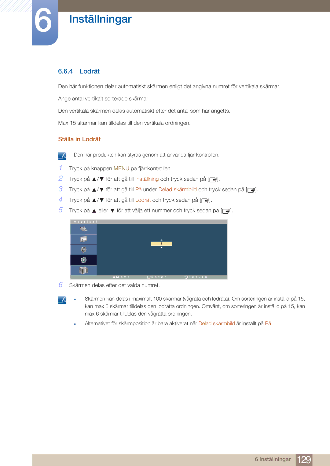 Samsung LH32ARPLBC/EN manual Ställa in Lodrät 