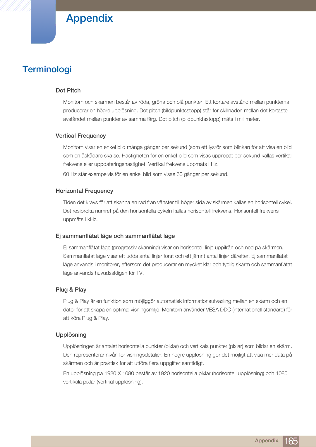 Samsung LH32ARPLBC/EN manual Terminologi, Dot Pitch 