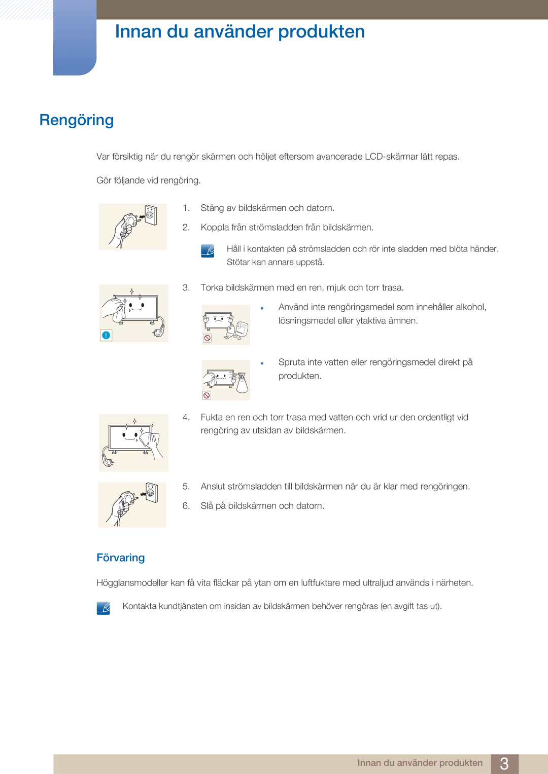 Samsung LH32ARPLBC/EN manual Rengöring, Förvaring 