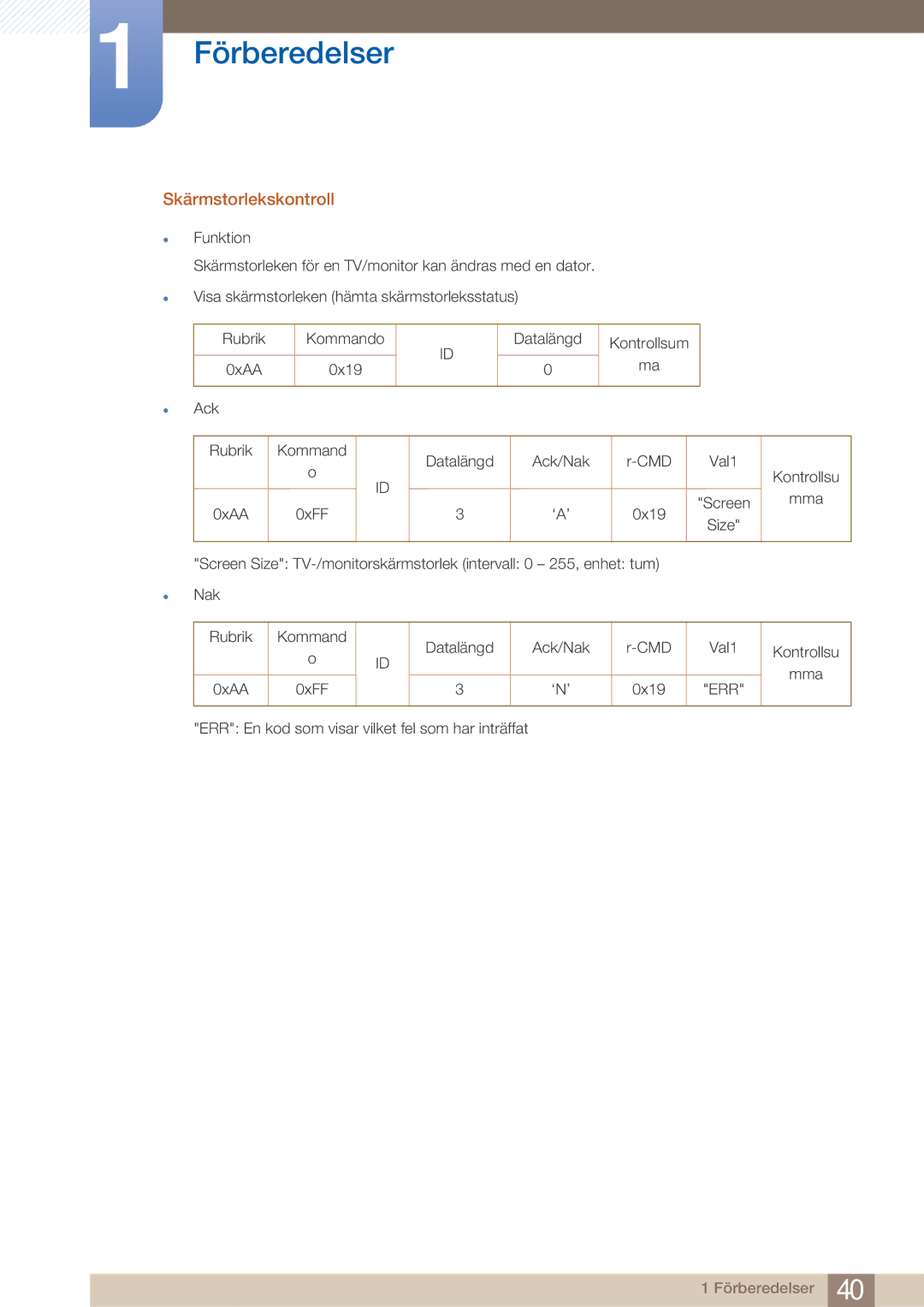 Samsung LH32ARPLBC/EN manual Skärmstorlekskontroll 