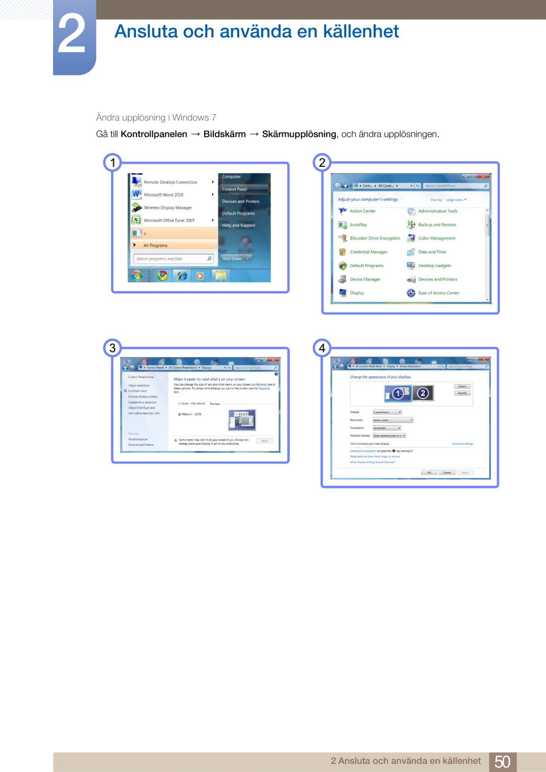 Samsung LH32ARPLBC/EN manual Ändra upplösning i Windows 