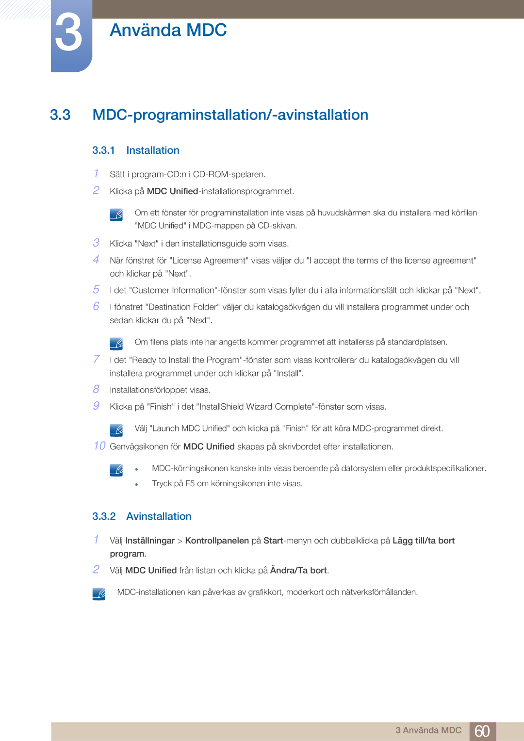 Samsung LH32ARPLBC/EN manual MDC-programinstallation/-avinstallation, Avinstallation 