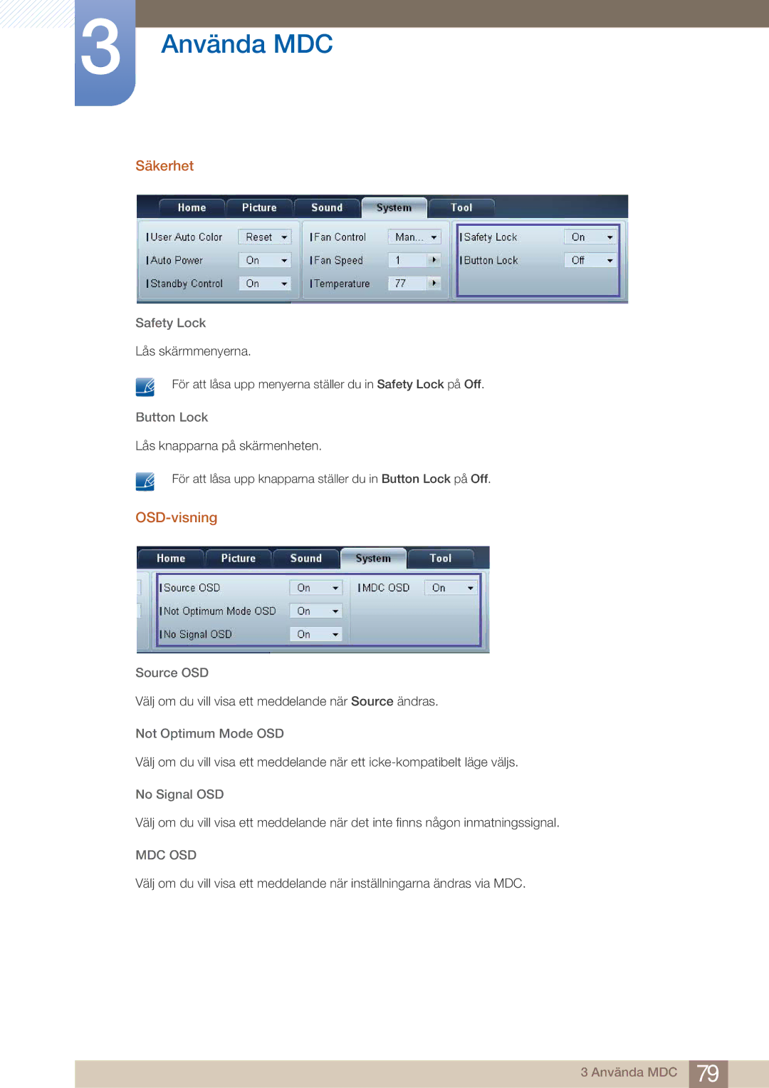 Samsung LH32ARPLBC/EN manual Säkerhet, OSD-visning 