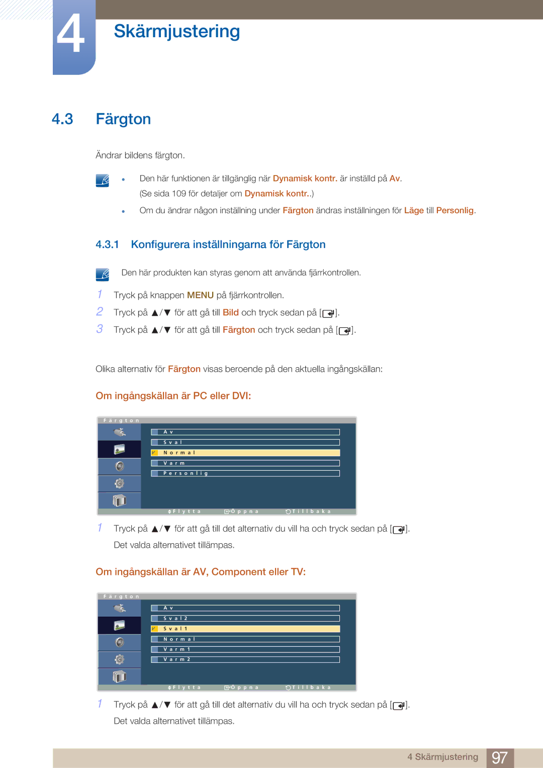 Samsung LH32ARPLBC/EN manual Konfigurera inställningarna för Färgton 