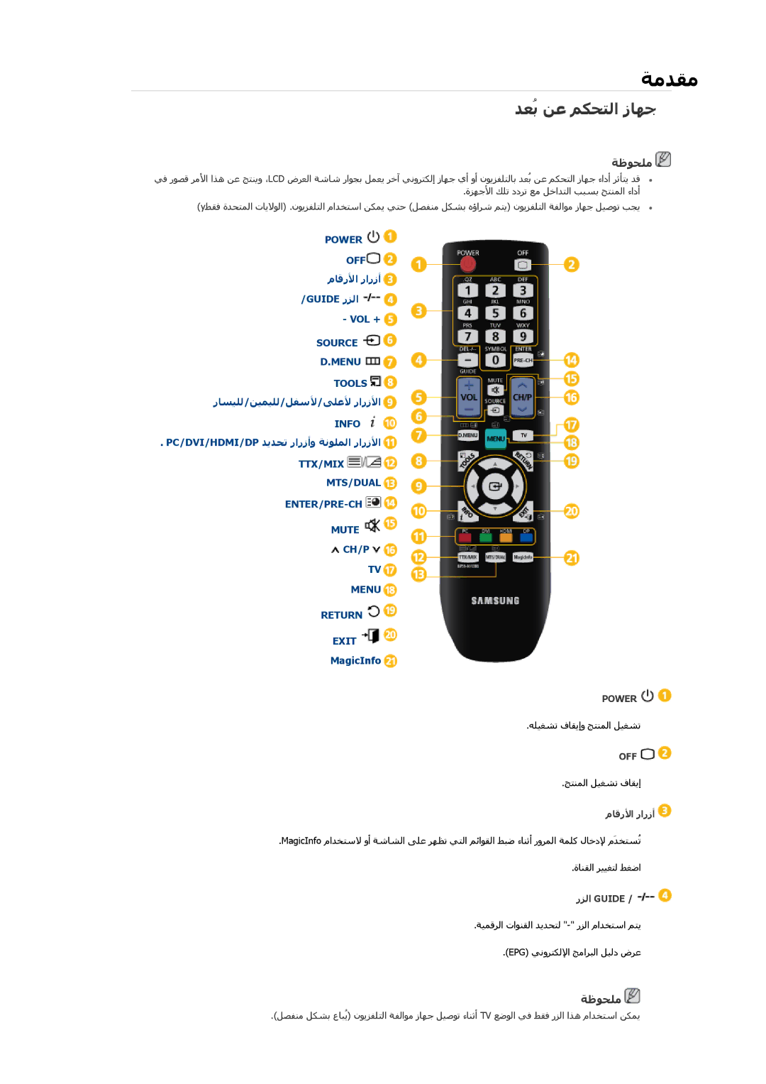 Samsung LH32CRSMBD/XY, LH32CRSMBD/NG manual Off, مﺎﻗرﻷا رارزأ, رﺰﻟا Guide 