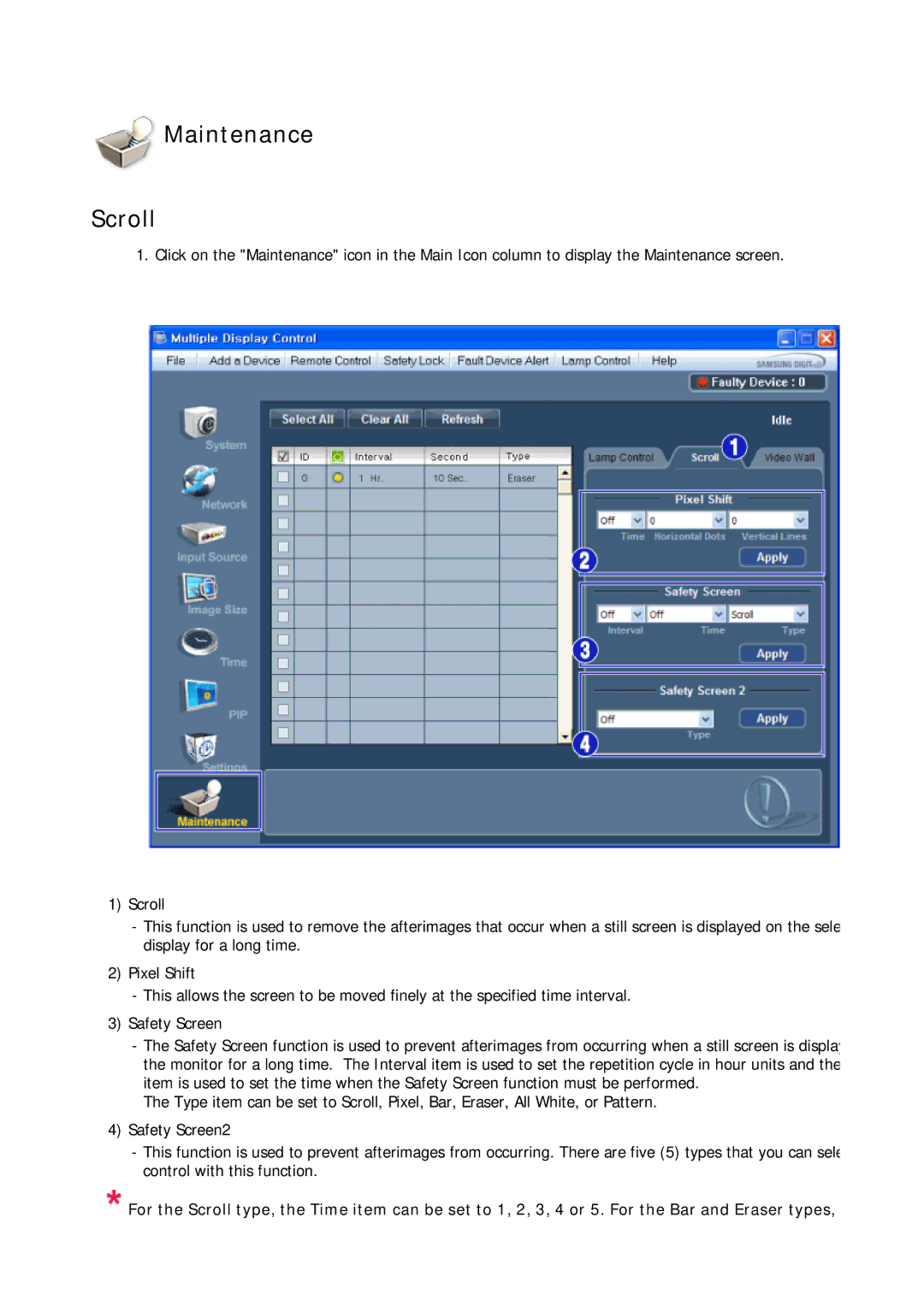 Samsung LH32CRTMBC/EN, LH32CRSMBC/EN, LH32CRSMBD/EN, LH32CRTMBC/XJ, LH32CRSMBD/XJ manual Maintenance Scroll 