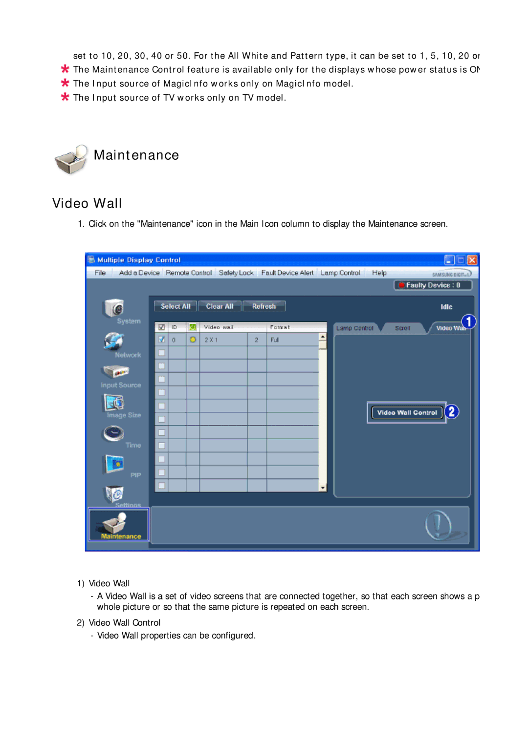 Samsung LH32CRSMBC/EN, LH32CRTMBC/EN, LH32CRSMBD/EN, LH32CRTMBC/XJ, LH32CRSMBD/XJ manual Maintenance Video Wall 