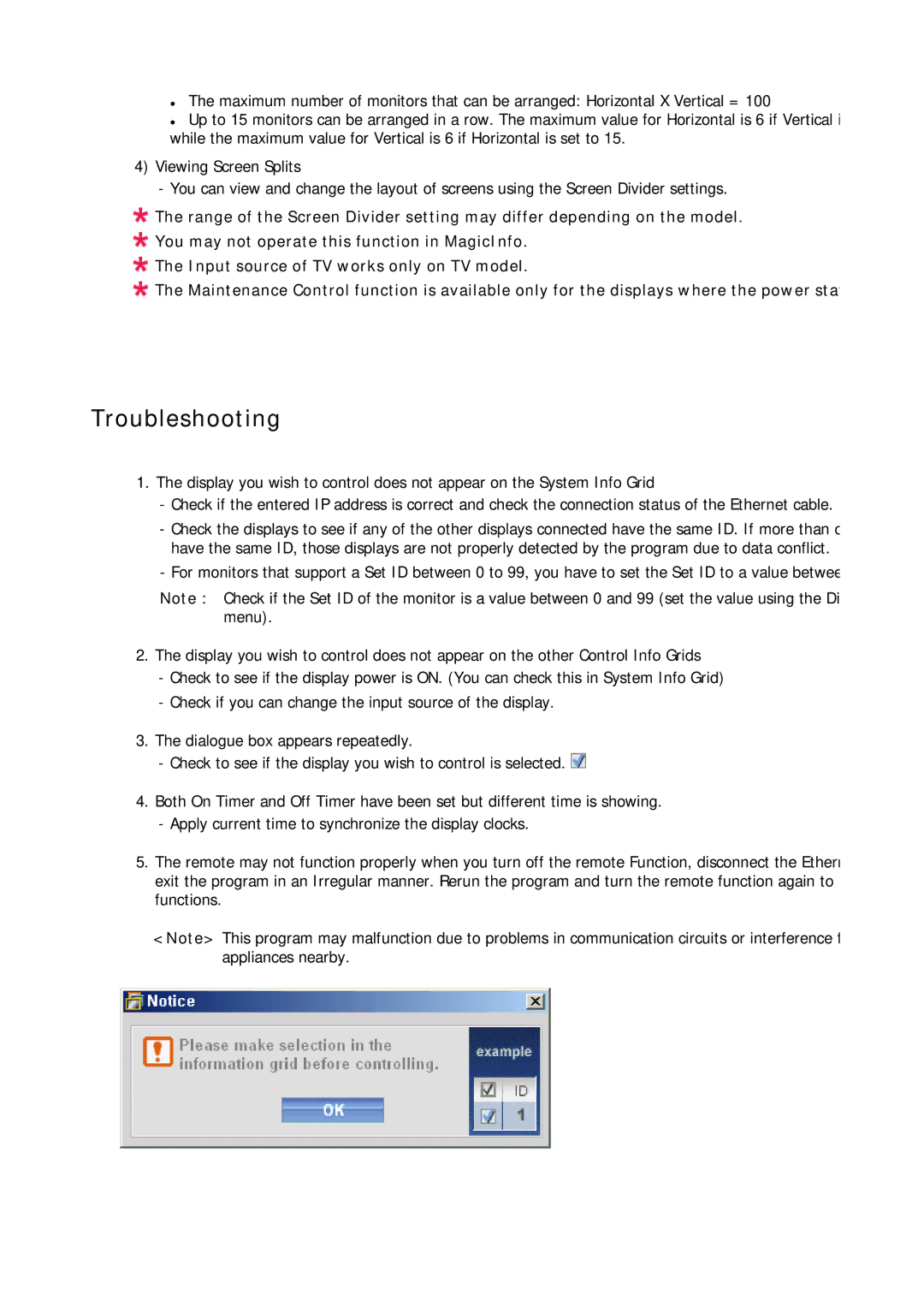 Samsung LH32CRTMBC/XJ, LH32CRTMBC/EN, LH32CRSMBC/EN, LH32CRSMBD/EN, LH32CRSMBD/XJ manual Troubleshooting 