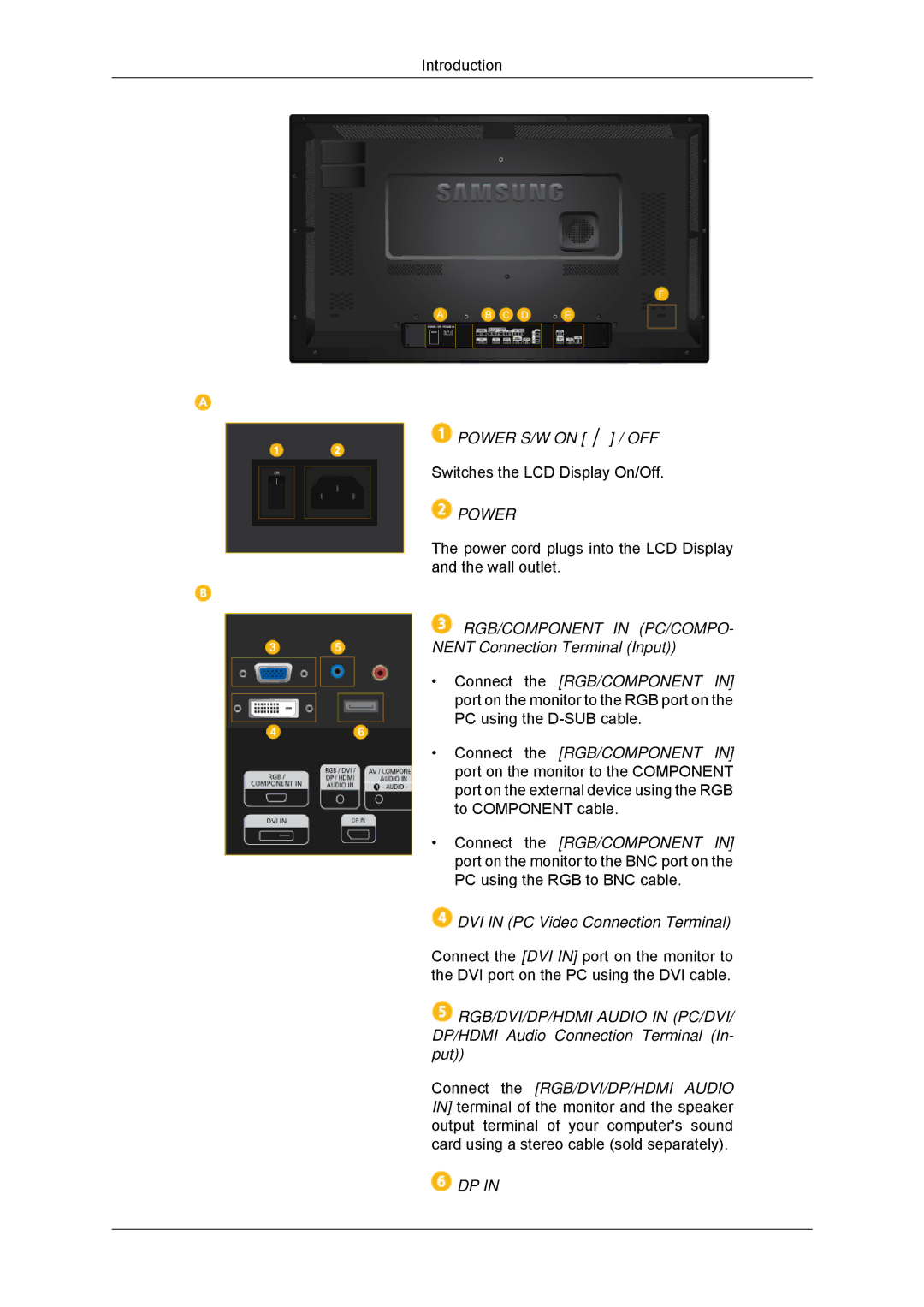 Samsung LH32CRSMBD/XJ, LH32CRTMBC/EN, LH32CRSMBC/EN, LH32CRSMBD/EN, LH32CRTMBC/XJ manual Power S/W on / OFF 