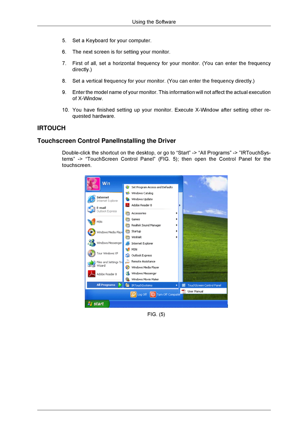 Samsung LH32CRTMBC/XJ, LH32CRTMBC/EN, LH32CRSMBC/EN, LH32CRSMBD/EN Irtouch, Touchscreen Control PanelInstalling the Driver 