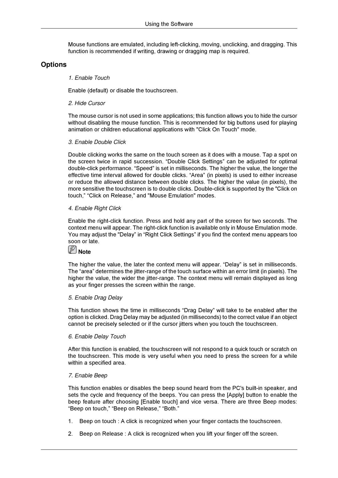 Samsung LH32CRSMBC/EN, LH32CRTMBC/EN, LH32CRSMBD/EN, LH32CRTMBC/XJ, LH32CRSMBD/XJ manual Options 