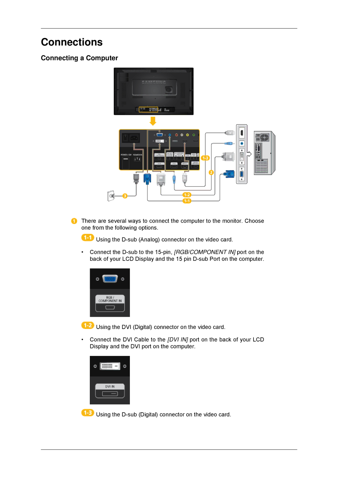 Samsung LH32CRSMBD/XY, LH32CRTMBC/EN, LH32CRSMBC/EN, LH32CRSMBD/EN, LH32CRTMBC/XJ manual Connections, Connecting a Computer 