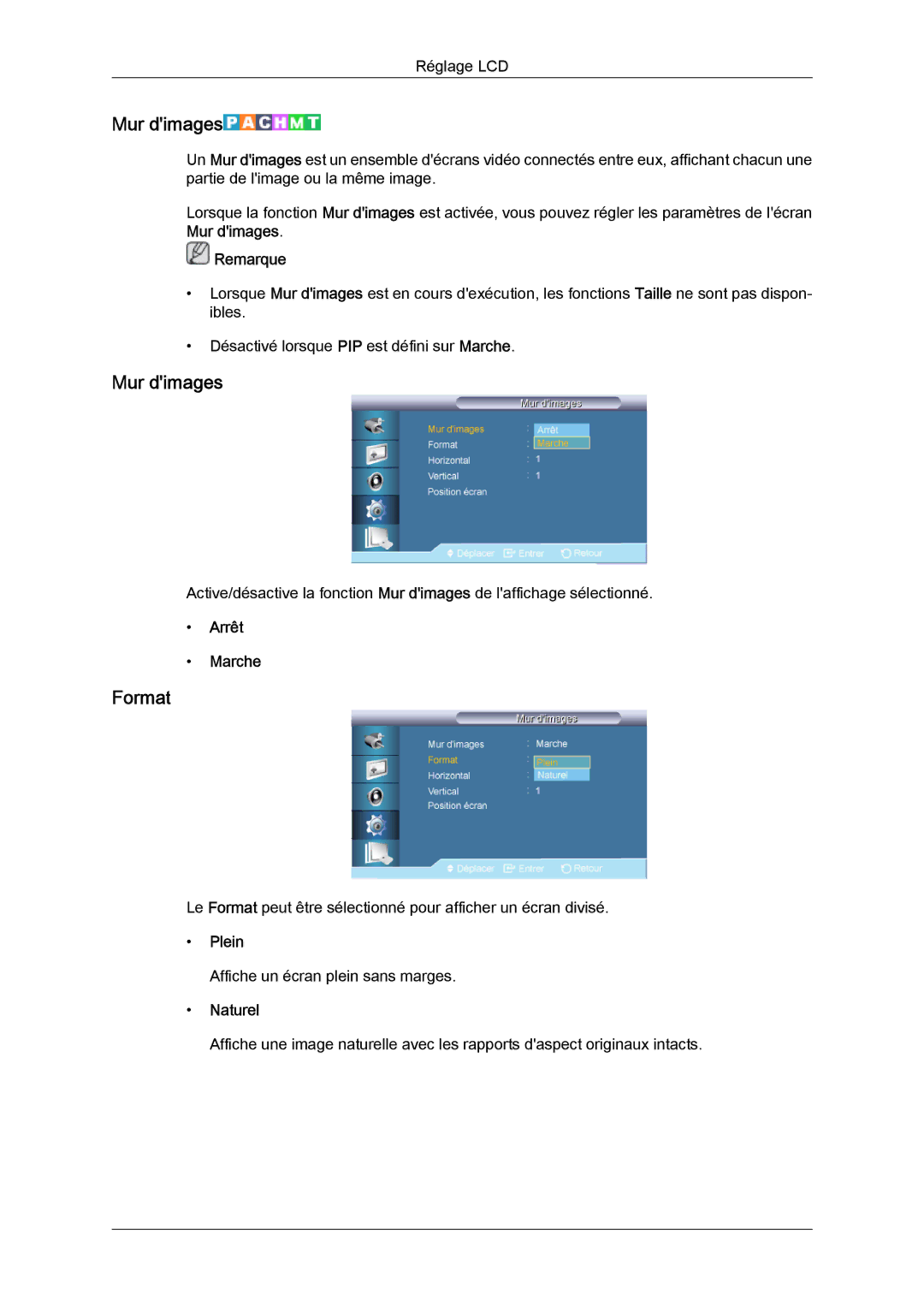 Samsung LH32CRSMBD/EN, LH32CRTMBC/EN, LH32CRSMBC/EN manual Mur dimages, Plein 