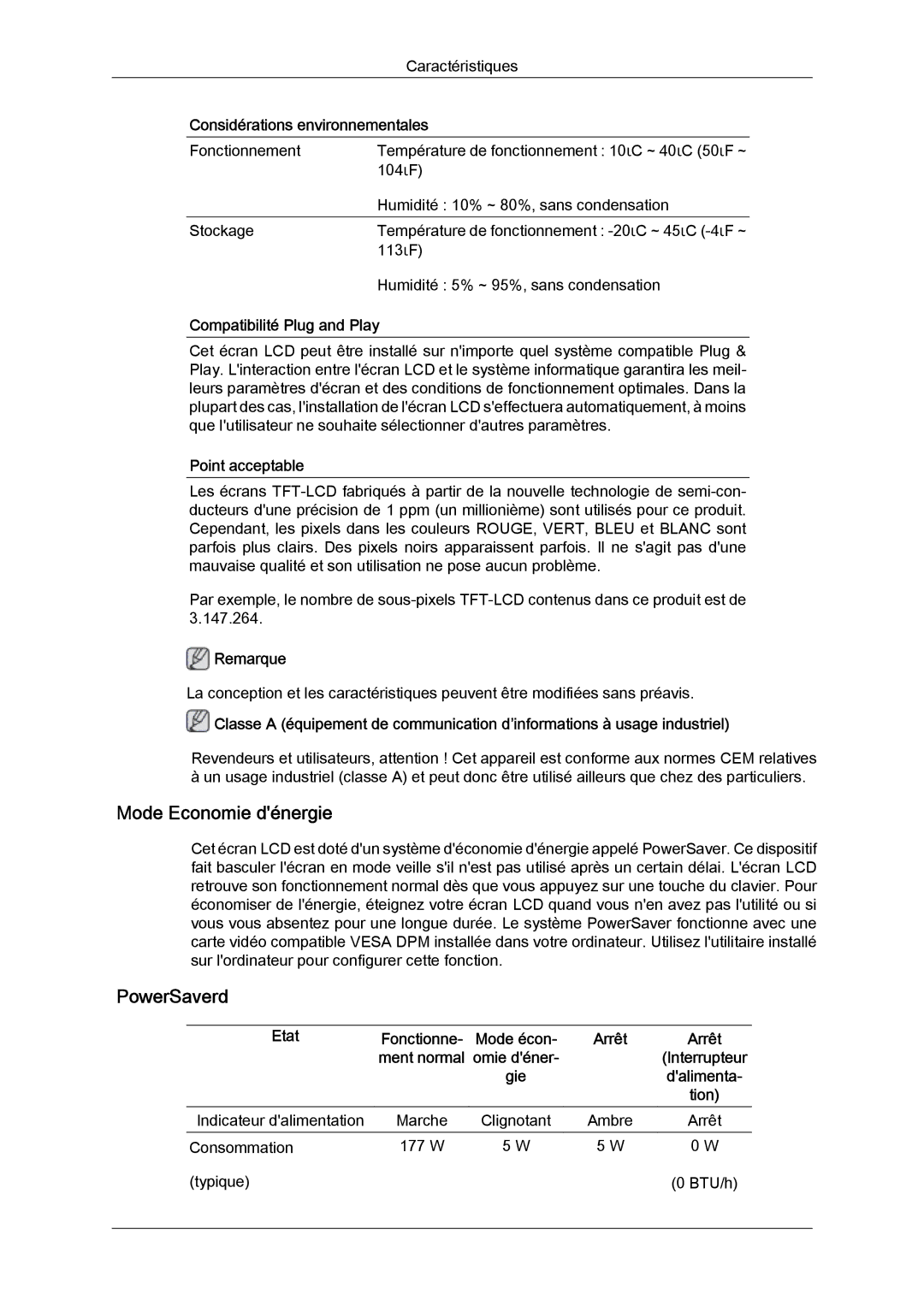 Samsung LH32CRTMBC/EN, LH32CRSMBC/EN, LH32CRSMBD/EN manual Mode Economie dénergie, PowerSaverd 