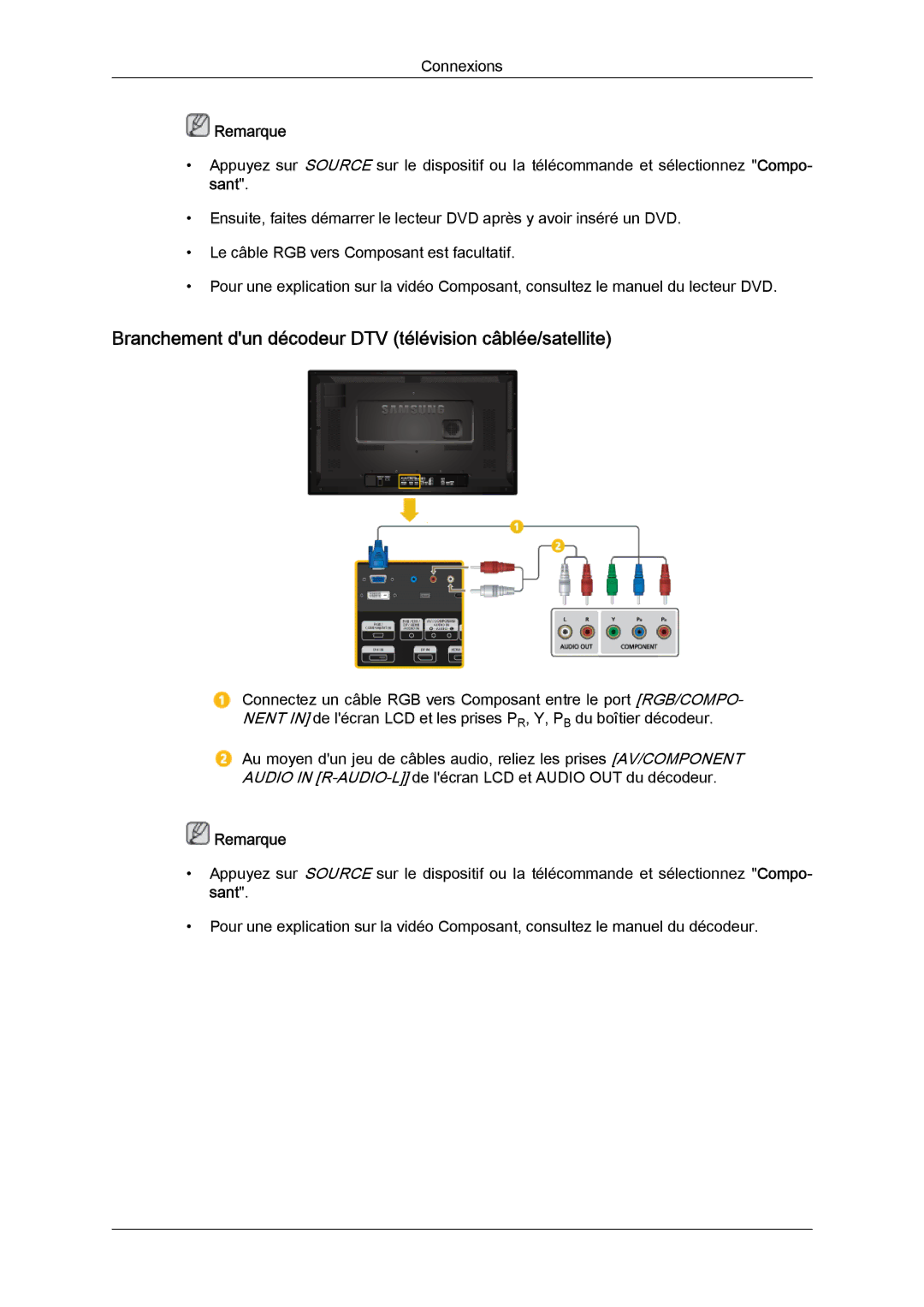 Samsung LH32CRSMBC/EN, LH32CRTMBC/EN, LH32CRSMBD/EN manual Branchement dun décodeur DTV télévision câblée/satellite 