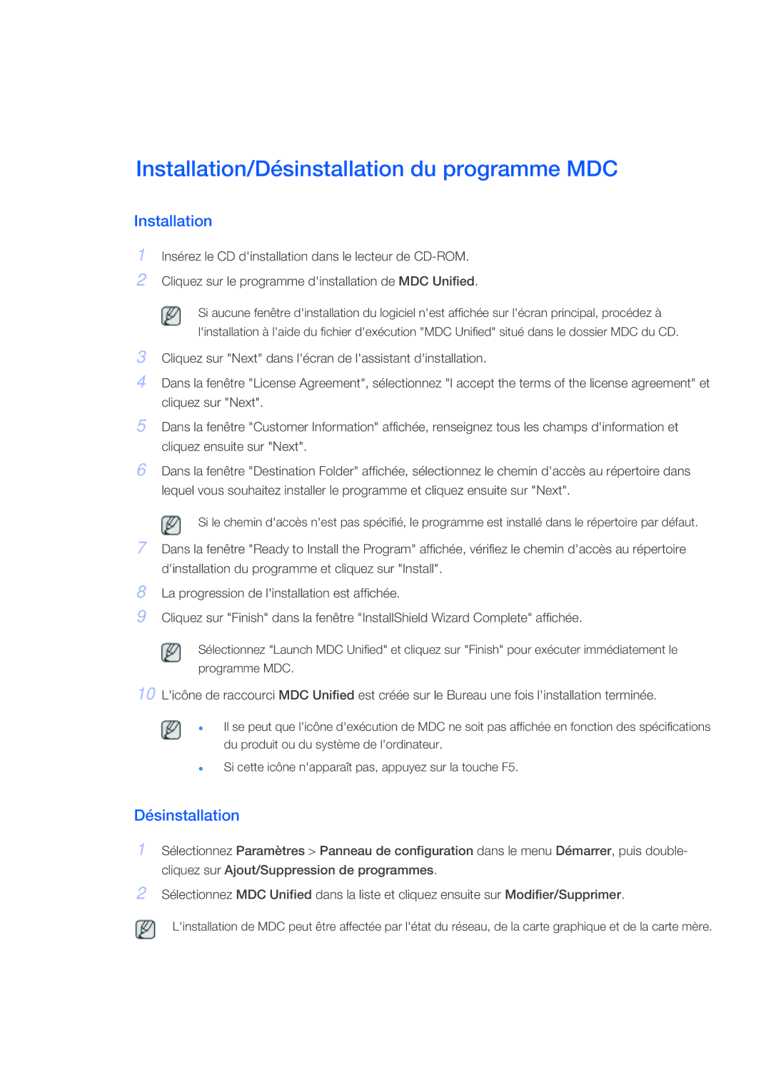 Samsung LH32CRSMBC/EN, LH32CRTMBC/EN, LH32CRSMBD/EN manual Installation, Désinstallation 