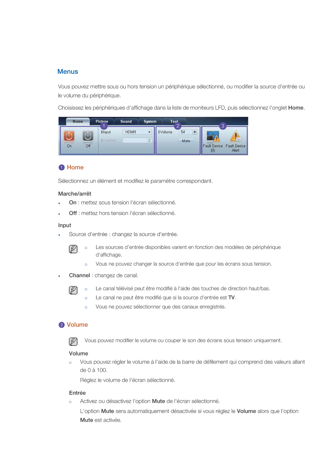 Samsung LH32CRSMBD/EN, LH32CRTMBC/EN, LH32CRSMBC/EN manual Menus, Home, Volume 