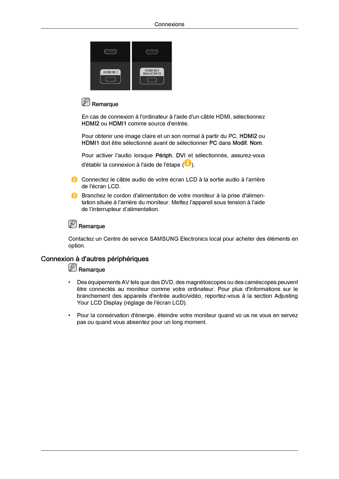 Samsung LH32CRSMBD/EN, LH32CRTMBC/EN, LH32CRSMBC/EN manual Connexion à dautres périphériques 