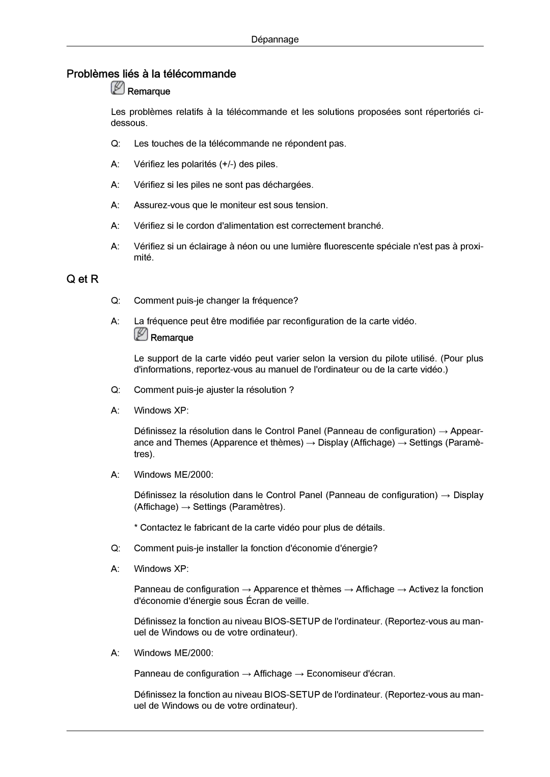 Samsung LH32CRSMBC/EN, LH32CRTMBC/EN, LH32CRSMBD/EN manual Problèmes liés à la télécommande, Et R 