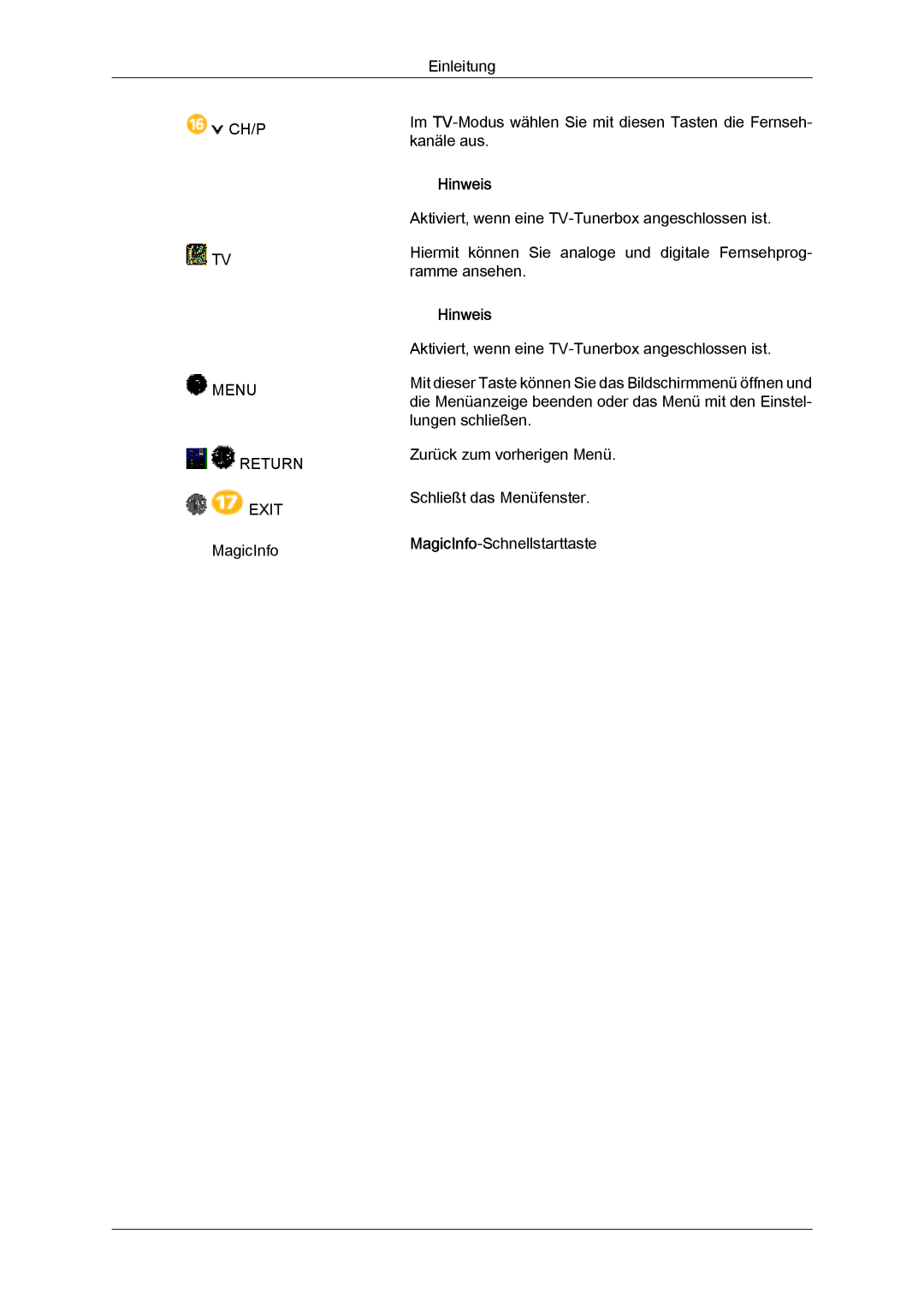 Samsung LH32CRSMBC/EN, LH32CRTMBC/EN, LH32CRSMBD/EN manual Einleitung CH/P 