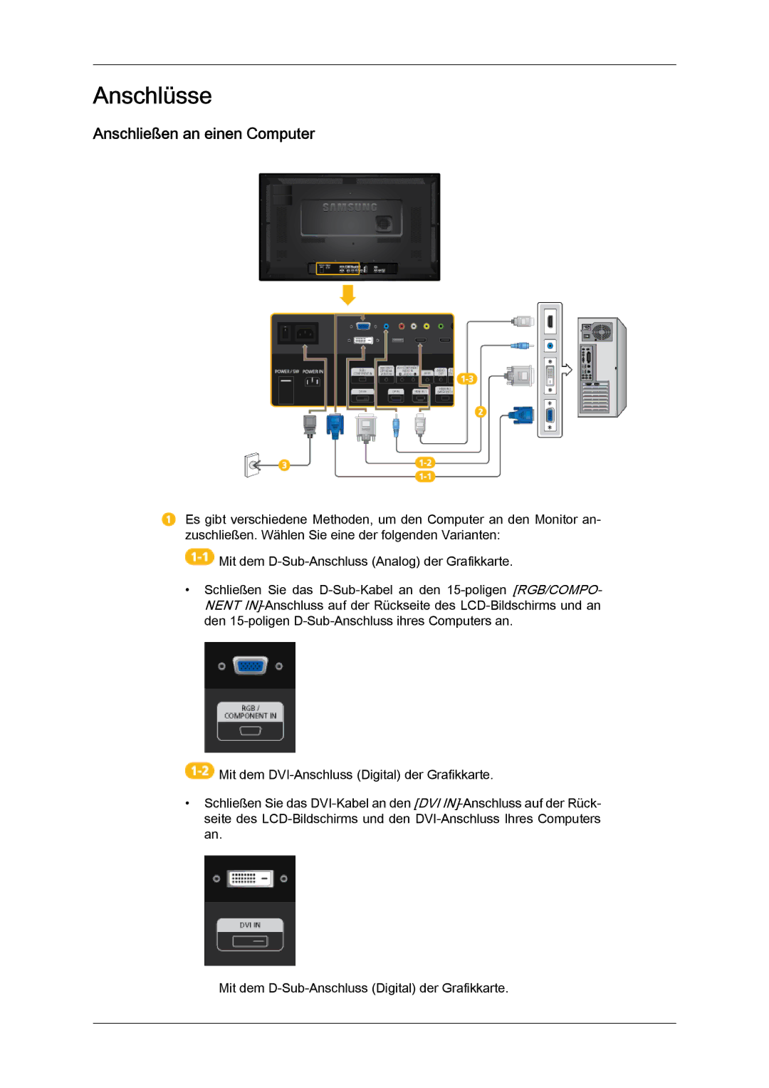 Samsung LH32CRSMBD/EN, LH32CRTMBC/EN, LH32CRSMBC/EN manual Anschlüsse, Anschließen an einen Computer 