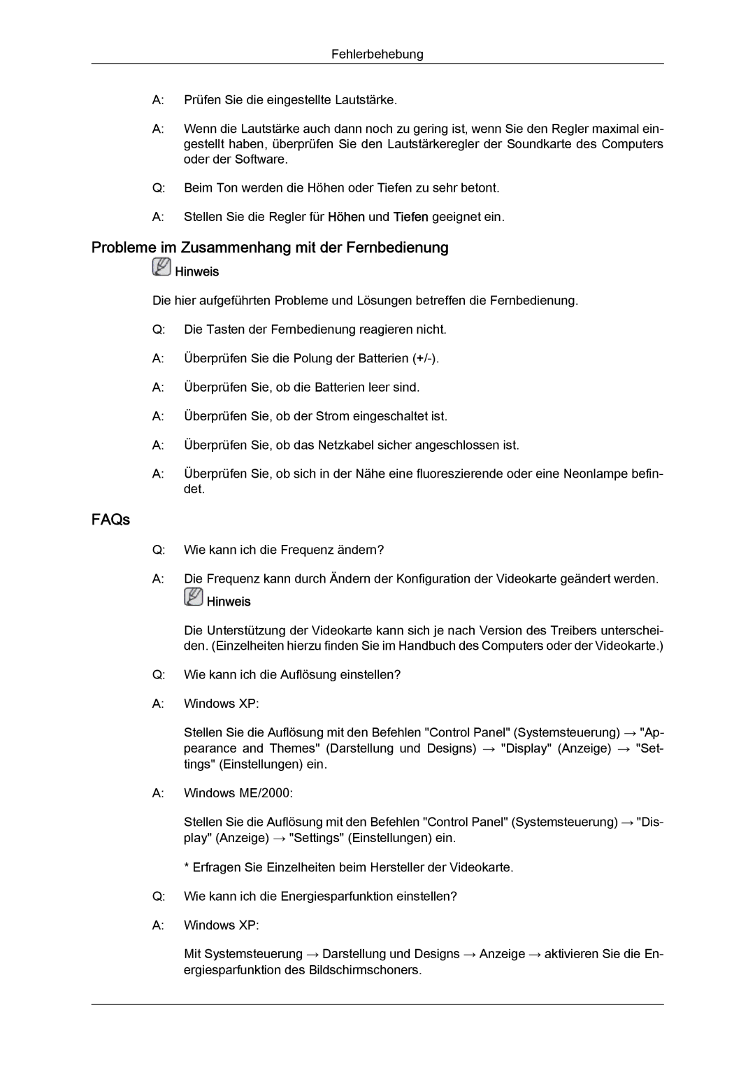 Samsung LH32CRSMBD/EN, LH32CRTMBC/EN, LH32CRSMBC/EN manual Probleme im Zusammenhang mit der Fernbedienung, FAQs 