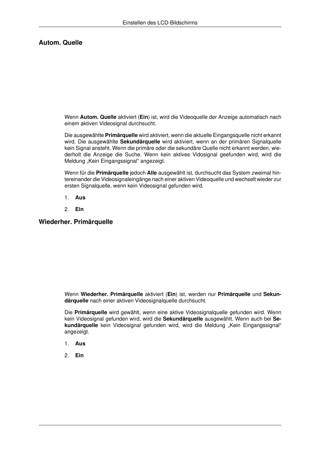 Samsung LH32CRSMBC/EN, LH32CRTMBC/EN, LH32CRSMBD/EN manual Autom. Quelle, Wiederher. Primärquelle 