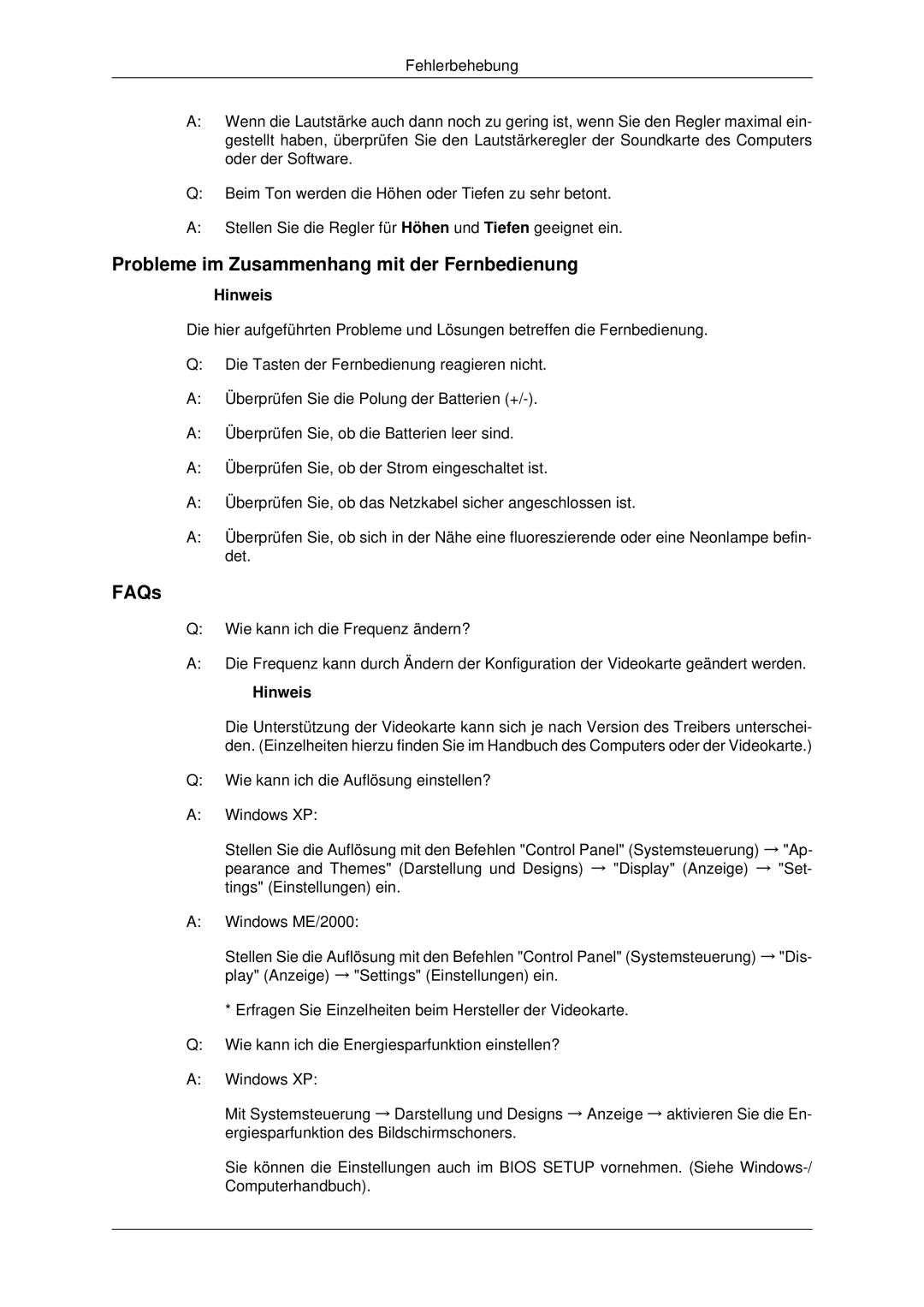 Samsung LH32CRSMBD/EN, LH32CRTMBC/EN, LH32CRSMBC/EN manual Probleme im Zusammenhang mit der Fernbedienung, FAQs 