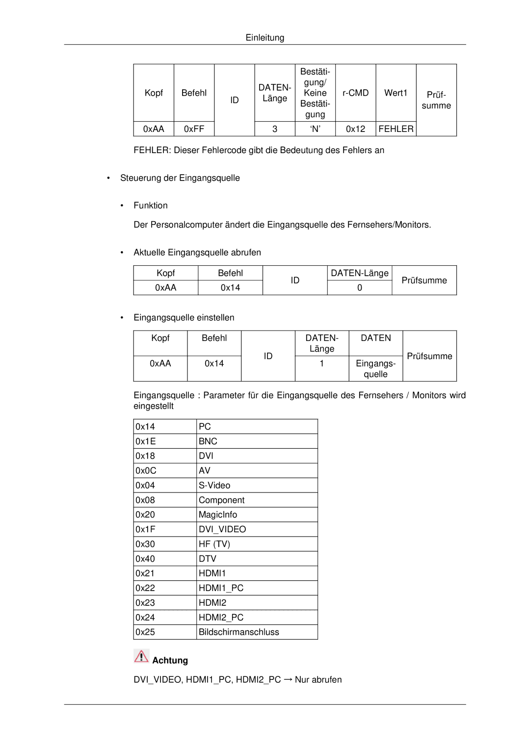 Samsung LH32CRSMBD/EN, LH32CRTMBC/EN, LH32CRSMBC/EN manual Achtung 