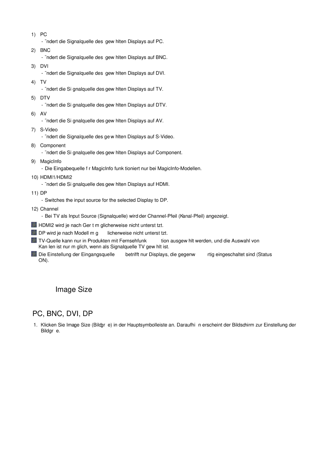 Samsung LH32CRSMBD/EN, LH32CRTMBC/EN, LH32CRSMBC/EN manual Image Size, HDMI1/HDMI2 