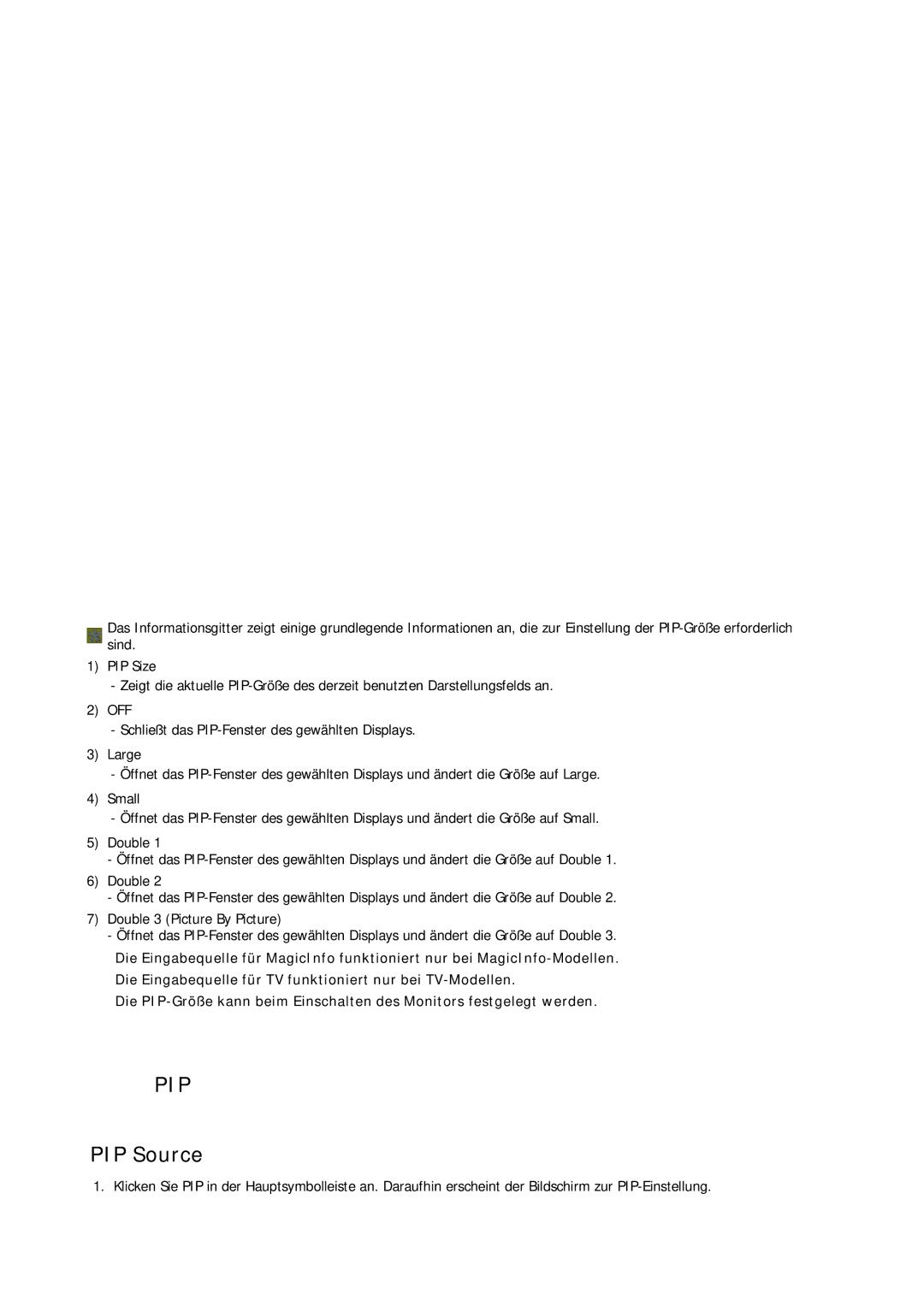 Samsung LH32CRSMBD/EN, LH32CRTMBC/EN, LH32CRSMBC/EN manual PIP Source 