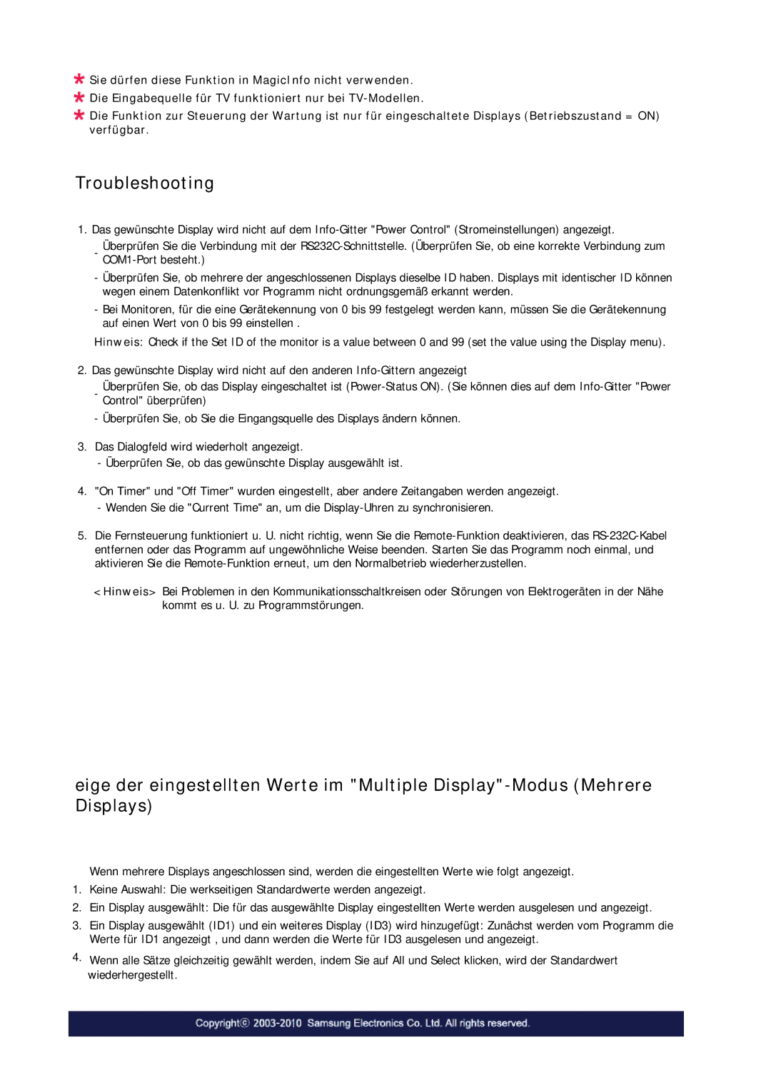 Samsung LH32CRSMBC/EN, LH32CRTMBC/EN, LH32CRSMBD/EN manual Troubleshooting 