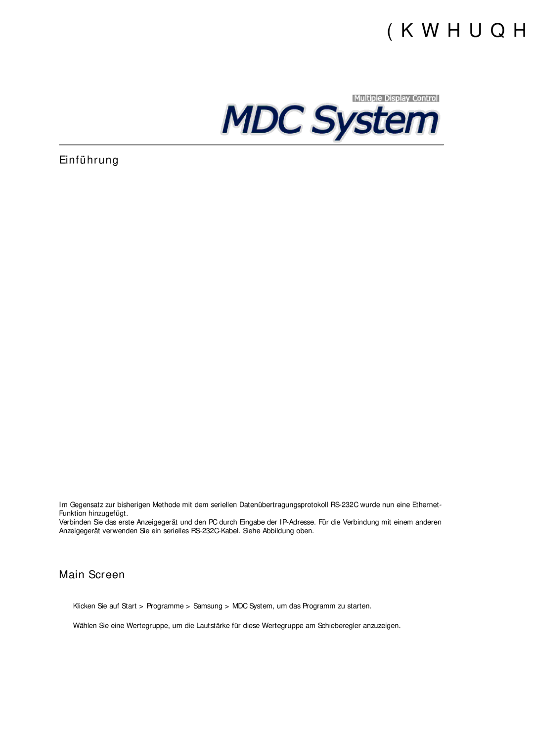 Samsung LH32CRSMBD/EN, LH32CRTMBC/EN, LH32CRSMBC/EN manual Einführung, Main Screen 