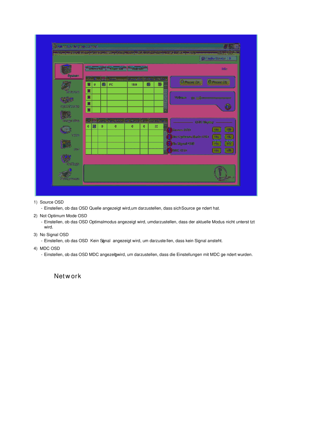 Samsung LH32CRSMBC/EN, LH32CRTMBC/EN, LH32CRSMBD/EN manual Network, Mdc Osd 