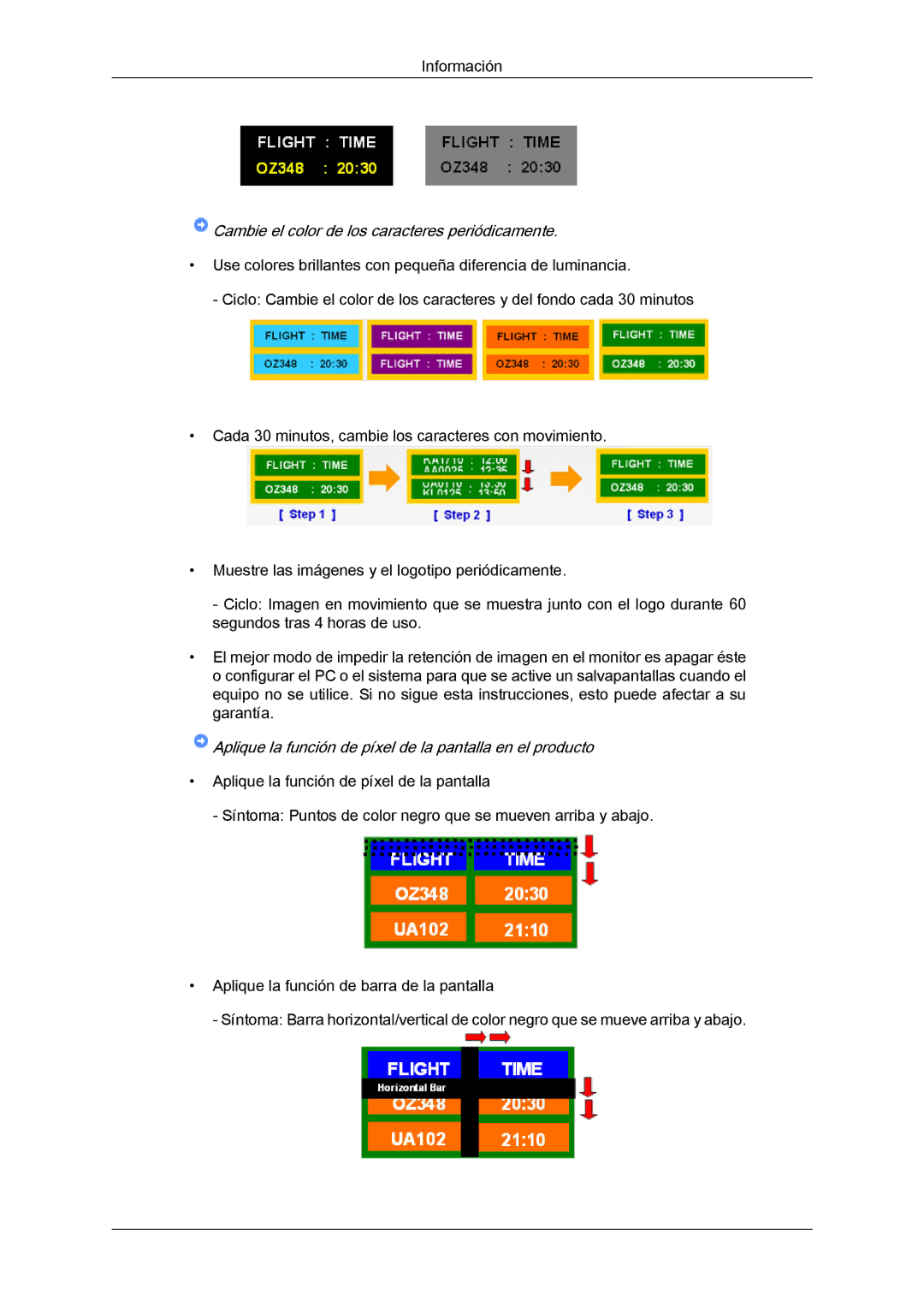 Samsung LH32CRSMBD/EN, LH32CRTMBC/EN, LH32CRSMBC/EN manual Cambie el color de los caracteres periódicamente 