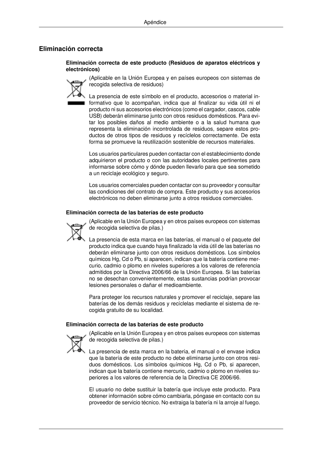 Samsung LH32CRTMBC/EN, LH32CRSMBC/EN, LH32CRSMBD/EN manual Eliminación correcta de las baterías de este producto 