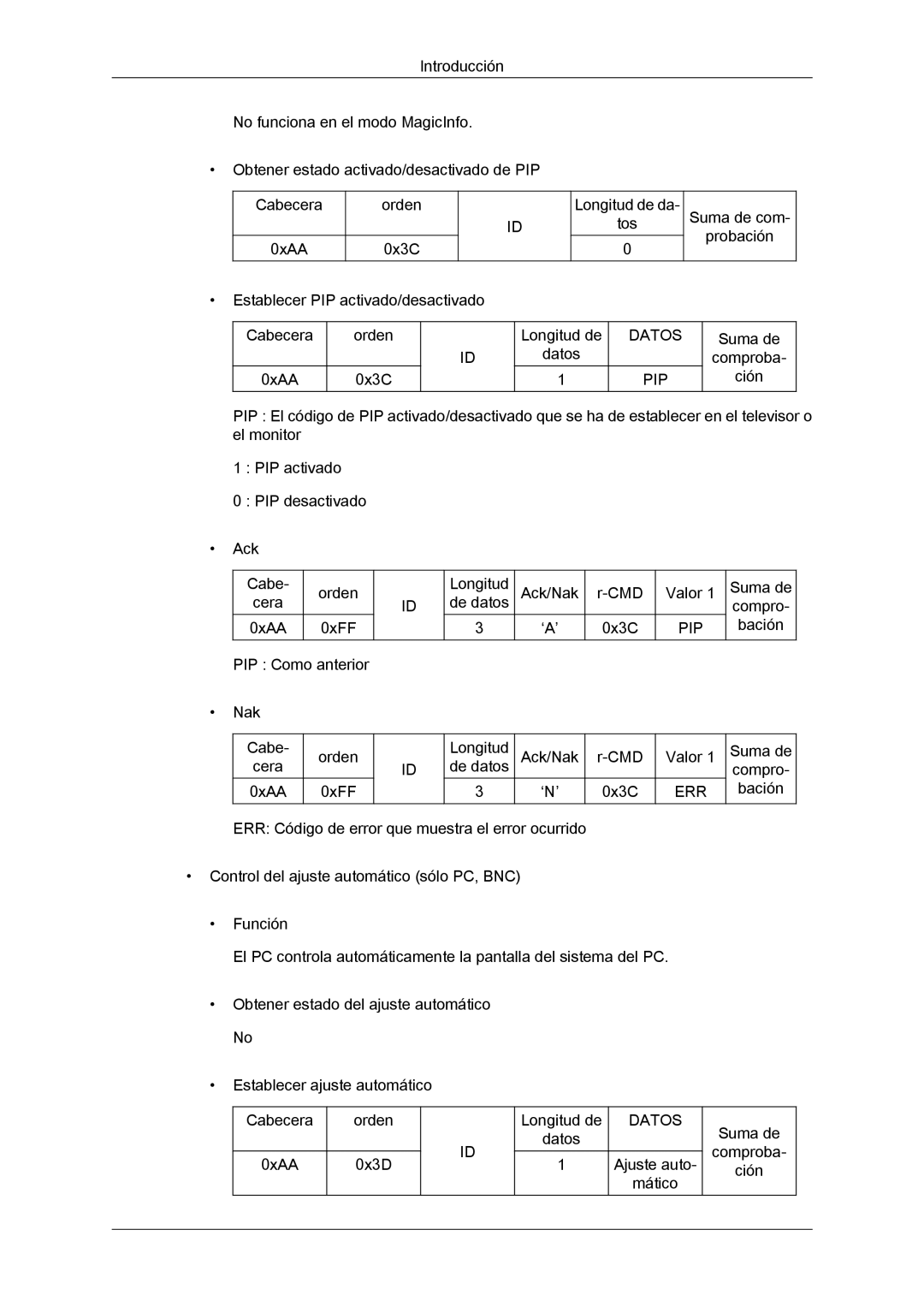 Samsung LH32CRSMBC/EN, LH32CRTMBC/EN, LH32CRSMBD/EN manual Datos PIP 